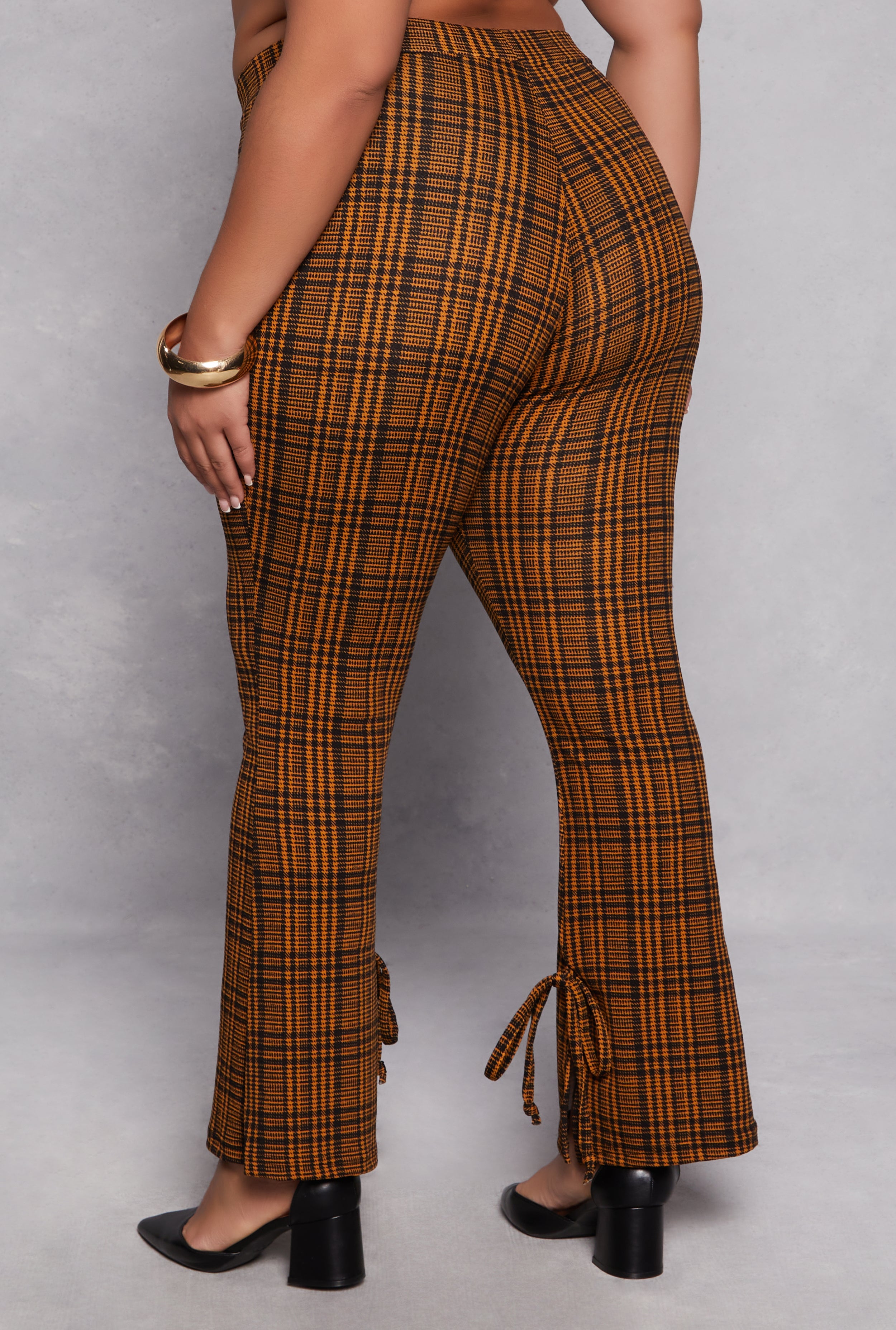 Plus Size Plaid Side Slit Flare Pants、mySite、camillekostekn