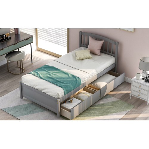 Twin Platform Storage Bed Wood Bed Frame with Two Drawers and Headboard, Espresso(Previous SKU: SF000062PAA)、、casual
