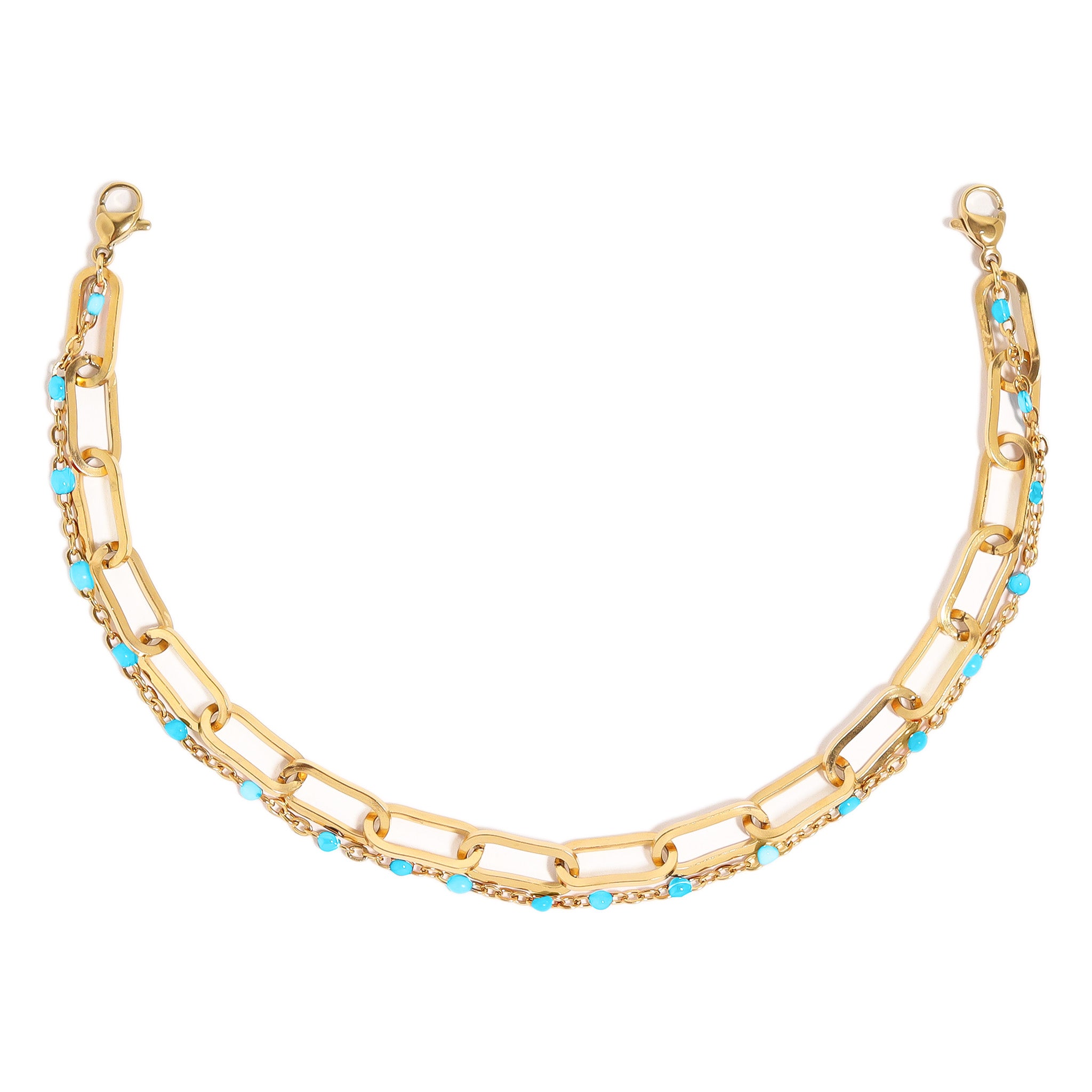 18K Gold PVD Stainless Steel Paperclip & Satellite Layered Trucker Hat Chain / CHN0032、mySite、dreamappss