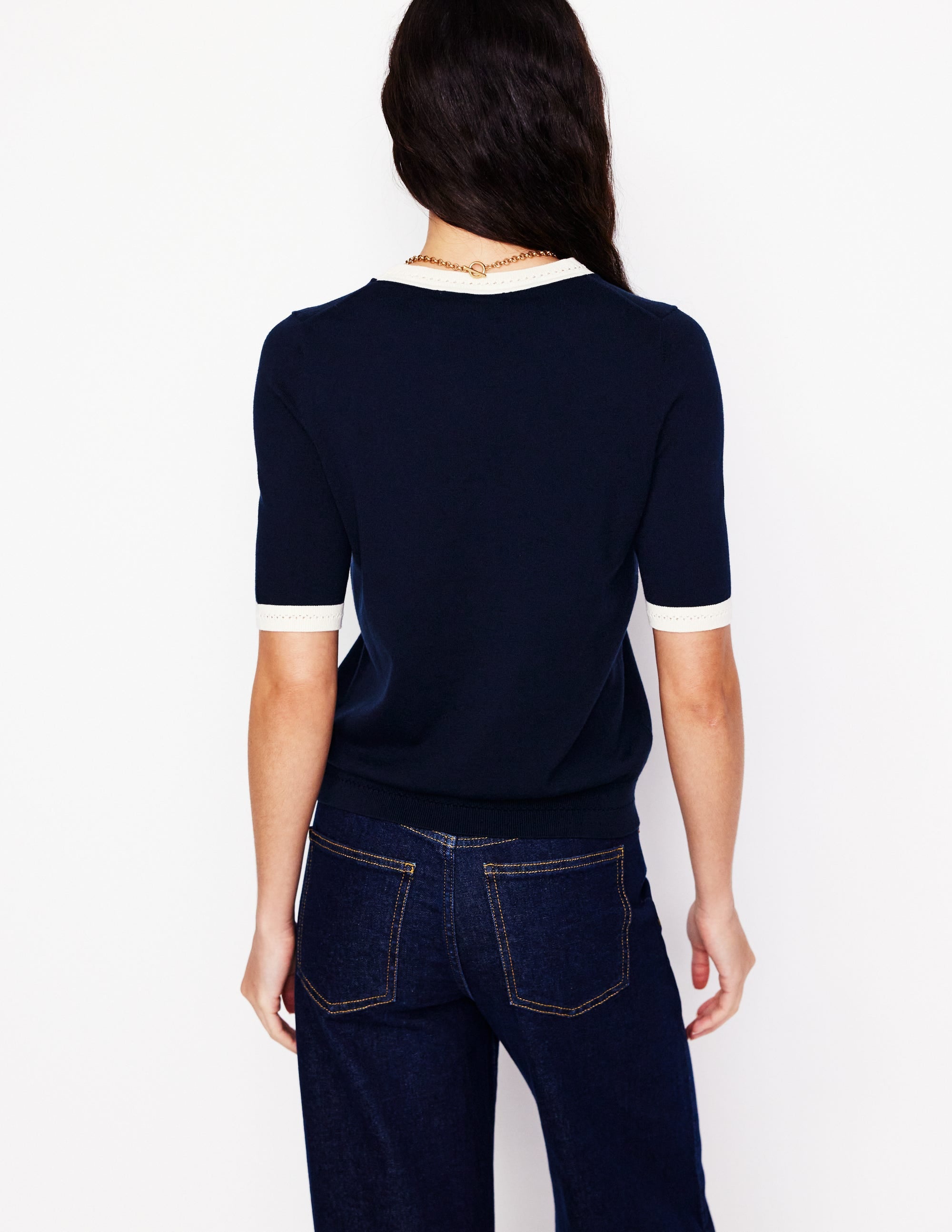  Emilia Cotton Crew T-shirt-Navy, Warm Ivory、mySite、ashleygrahame