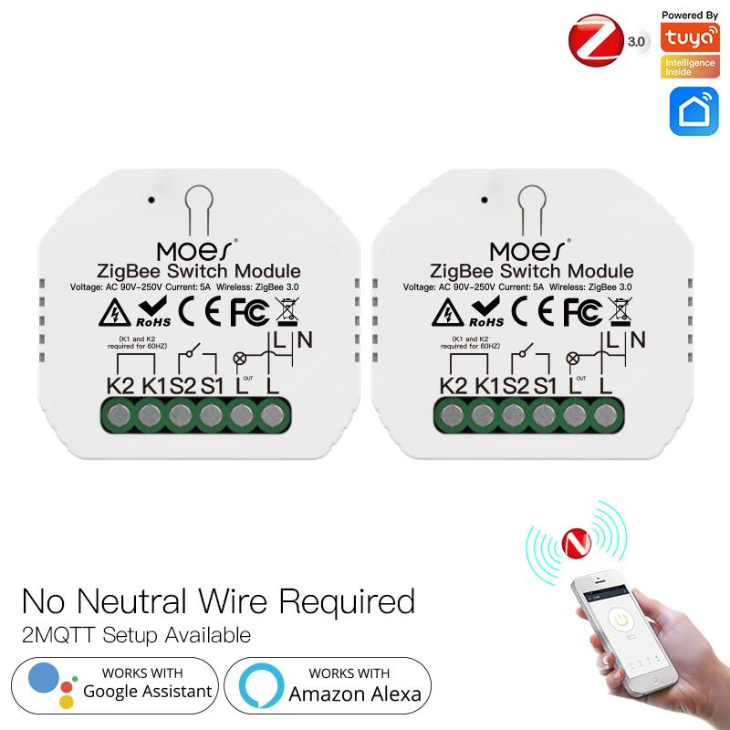 ZigBee Smart Light Switch Module Tuya No Neutral Wire 2 Way Required 2MQTT Relay、mySite、fannypackpong