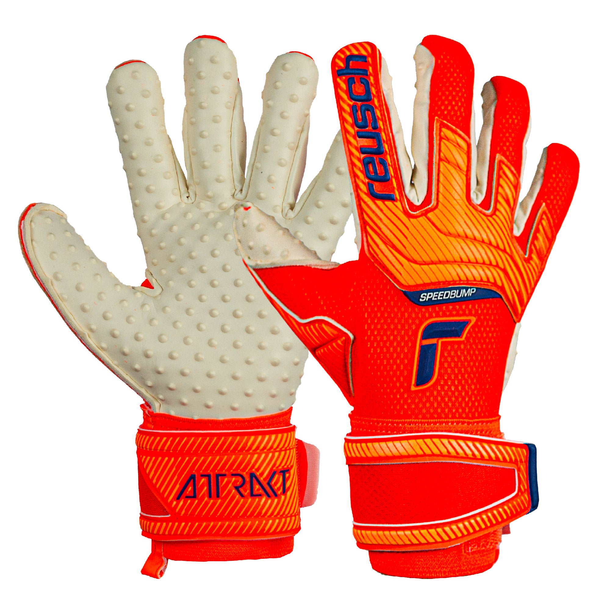 Reusch Men's Goalkeeper Attrakt SpeedBump Gloves Shocking Orange/Blue、mySite、noshort