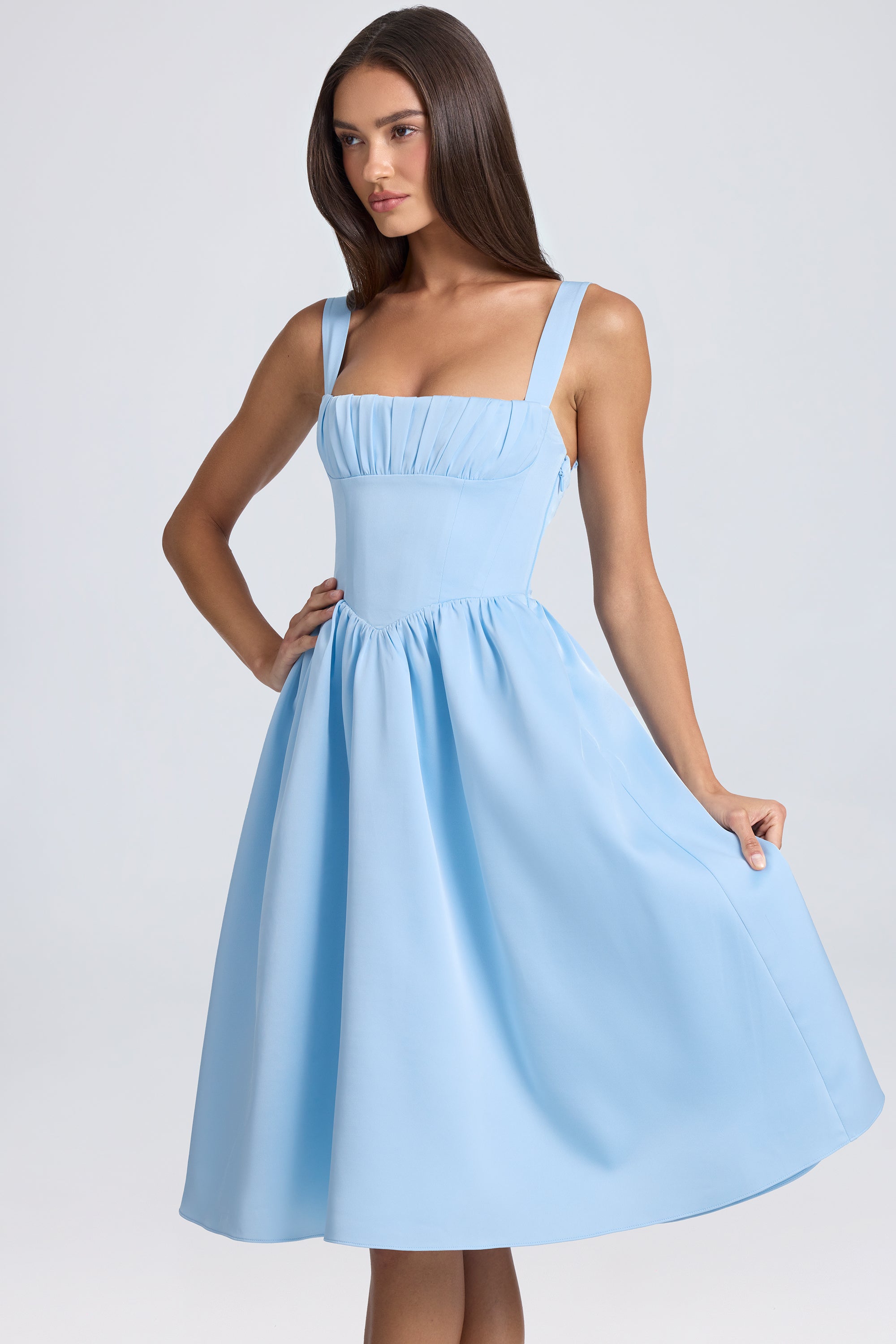 Draped Corset Midaxi Dress in Powder Blue、mySite、solidvoid