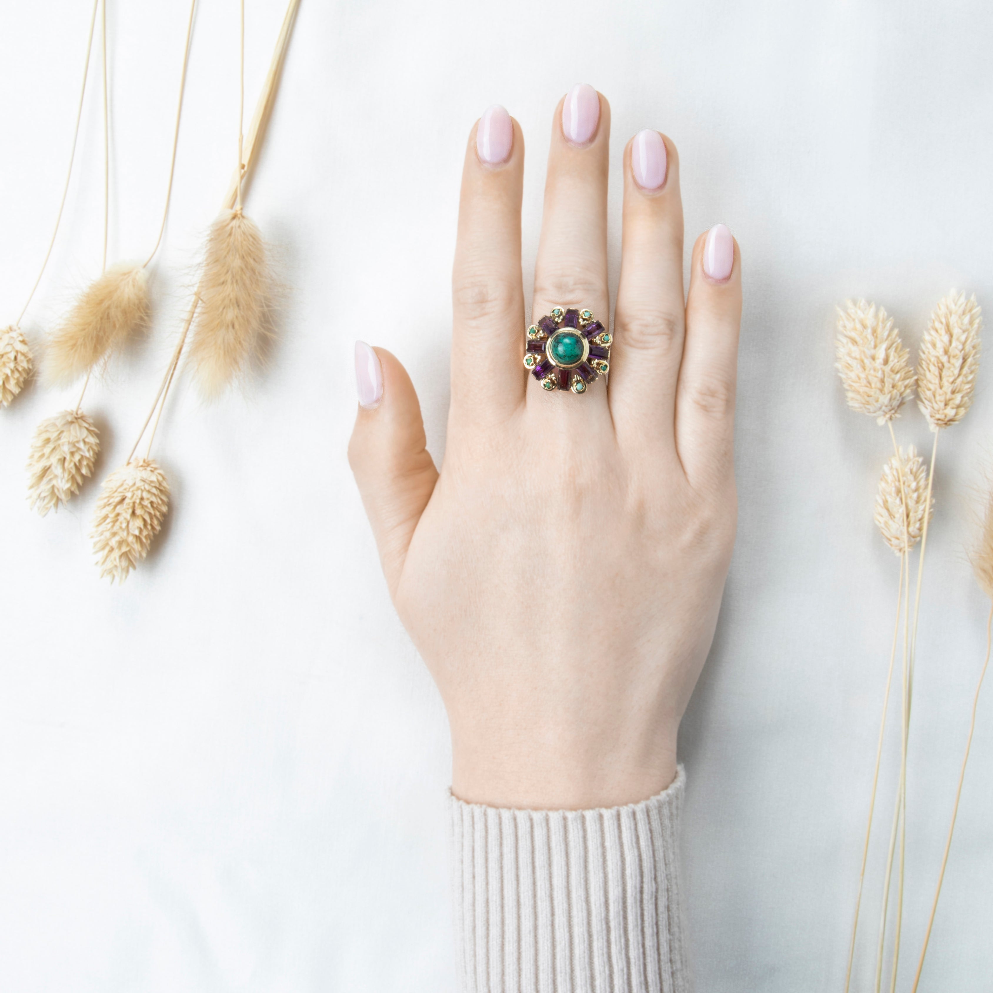 Vintage 14k Yellow Gold 2.4cttw Amethyst 1.7cttw Turquoise Cocktail Ring、mySite、hinf8tx79