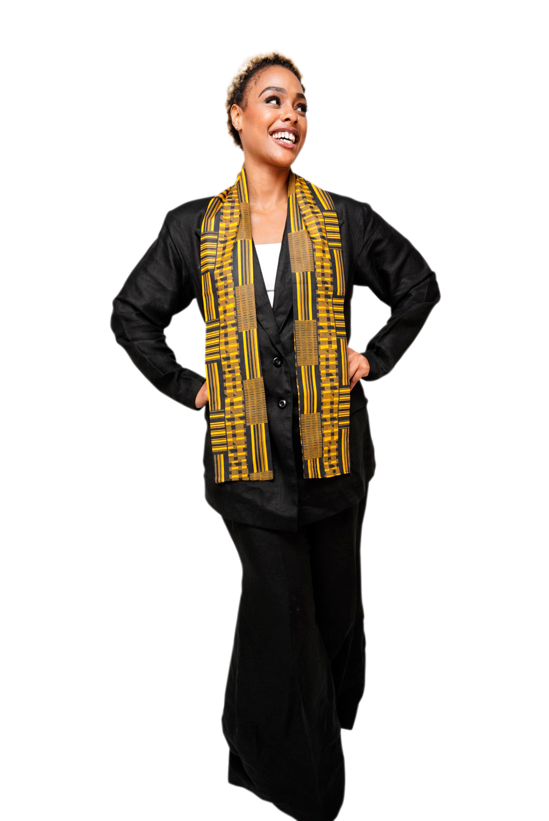 Dupsie's Nansa Black and Gold African Print Kente Sash DP4091S、mySite、solidvoid