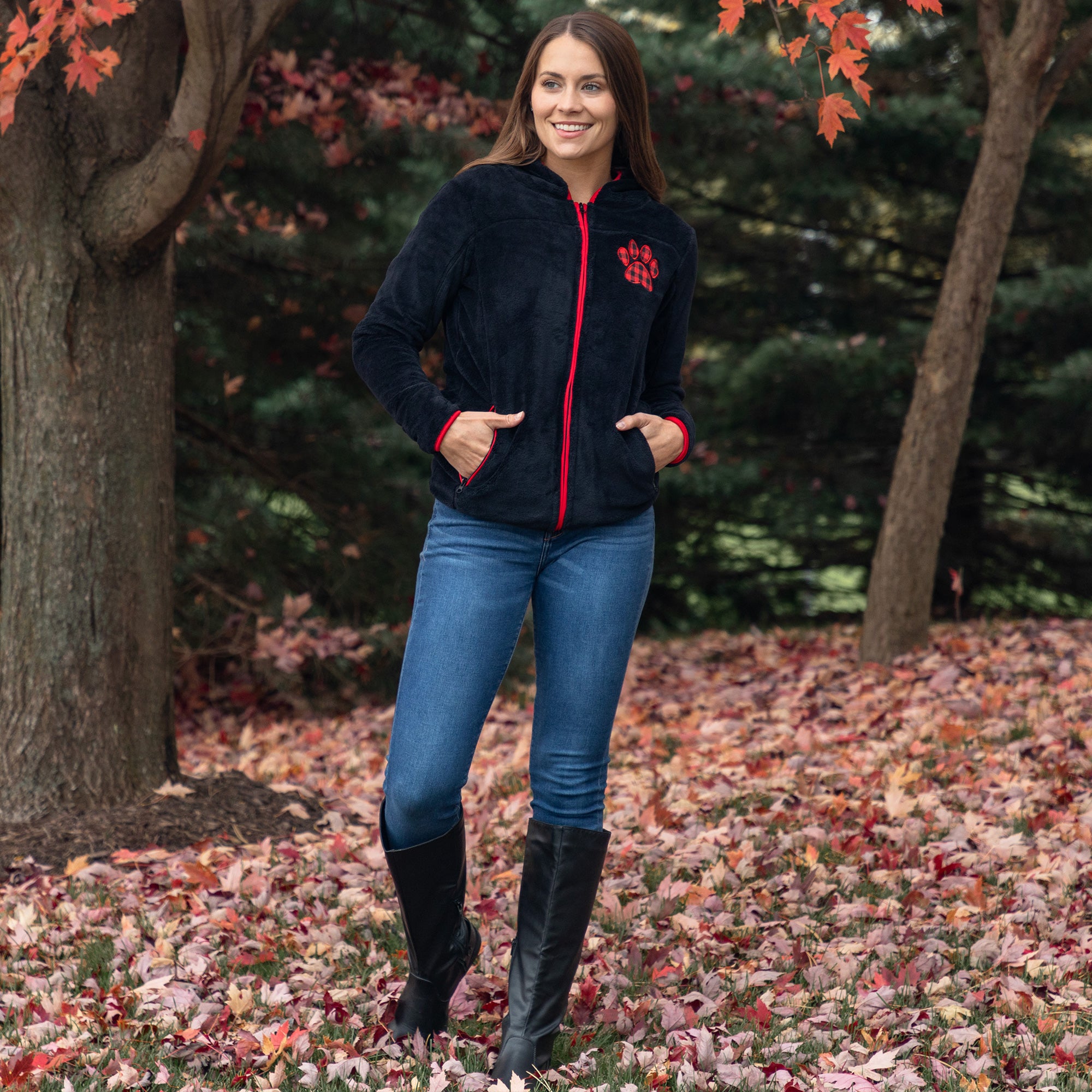 Buffalo Check Paw Print Plush Sherpa Hooded Jacket、mySite、camillekostekn