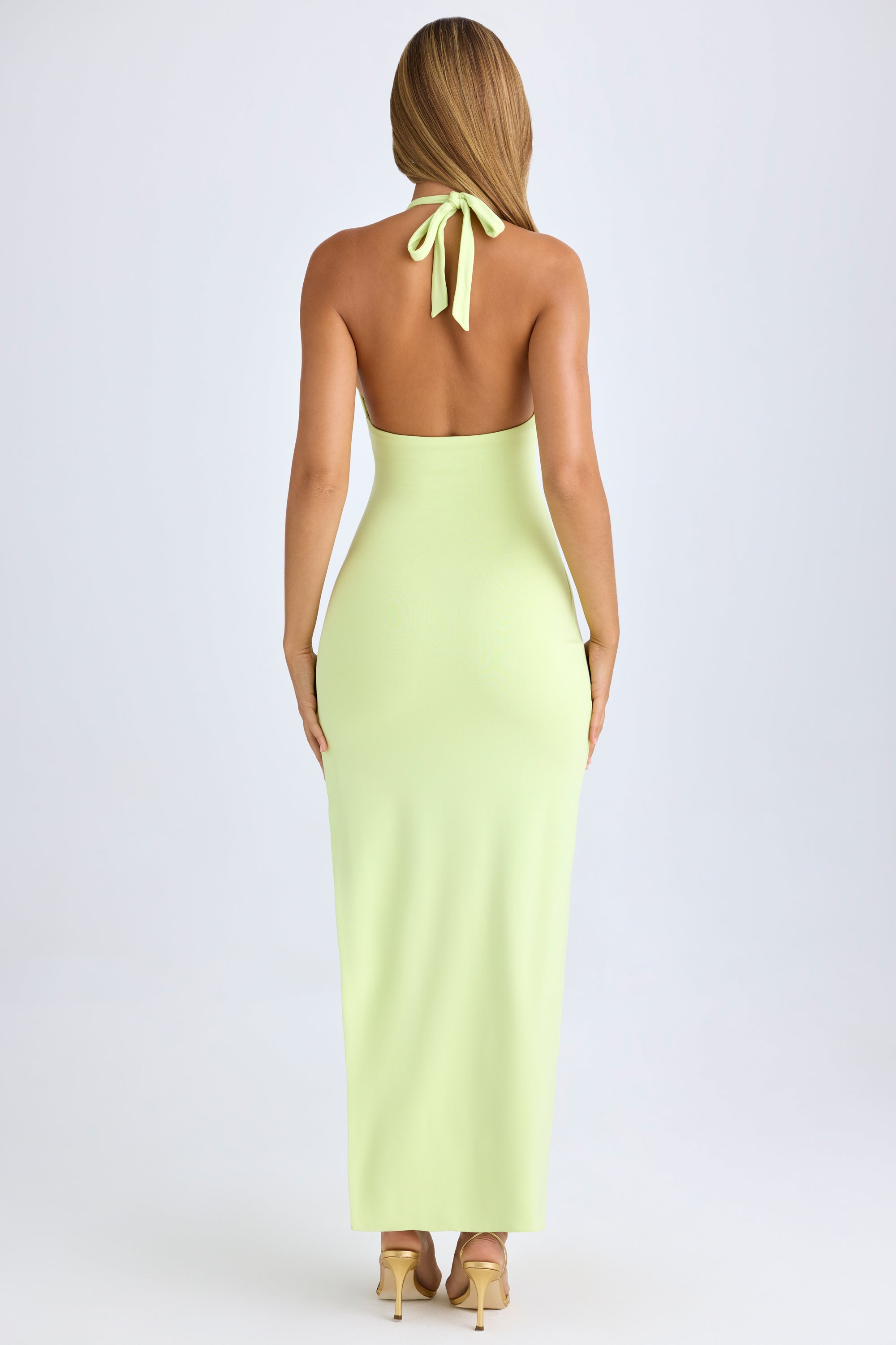Modal High-Split Halterneck Maxi Dress in Matcha Green、mySite、solidvoid
