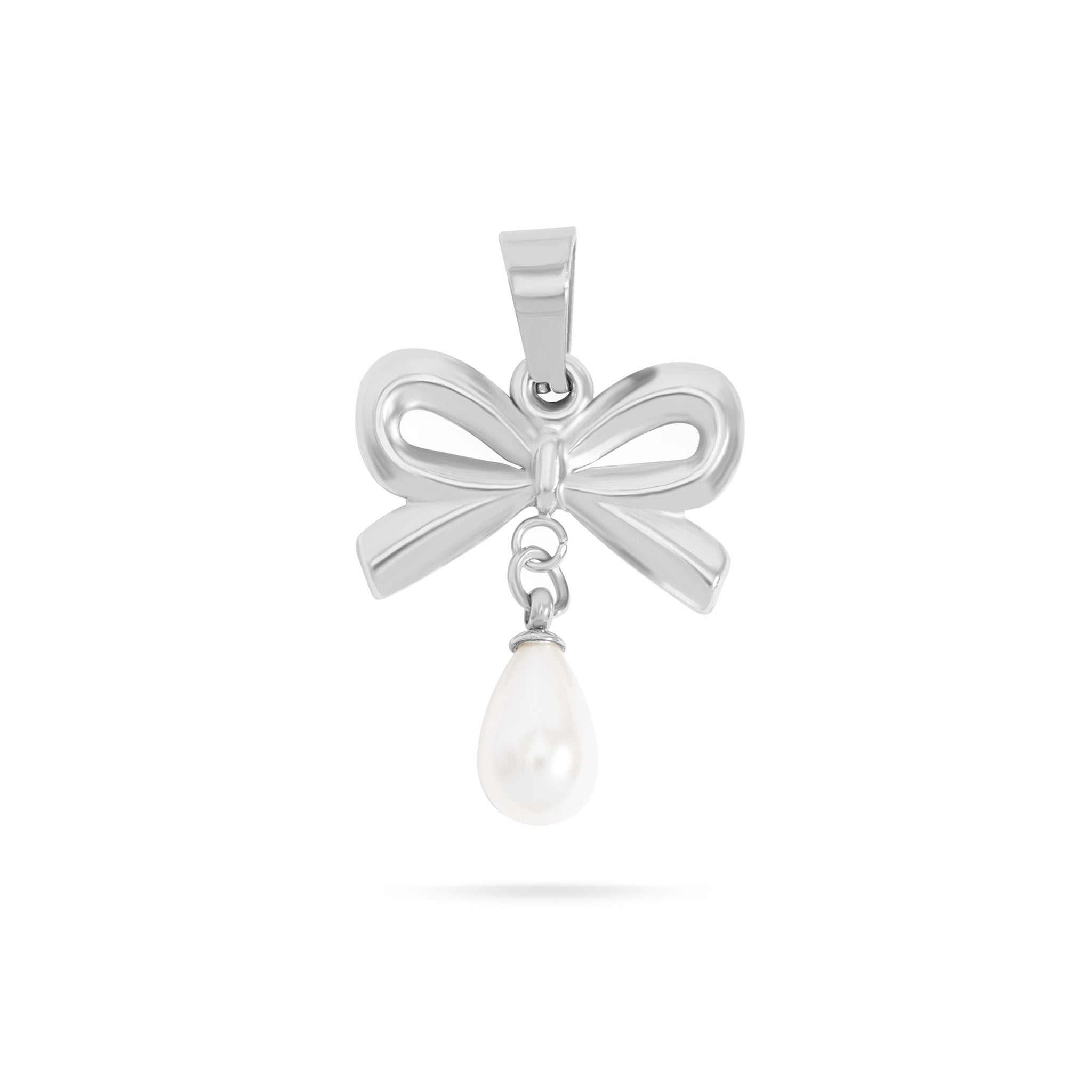 18K Gold PVD Stainless Steel Freshwater Pearl Bow Charm / PDL0291、mySite、dreamappss
