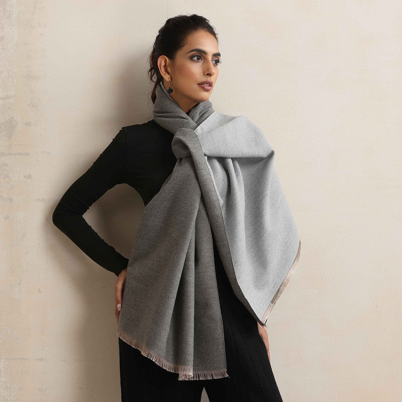 Woolen Reversible Solid Stole | Grey、mySite、camillekostekn