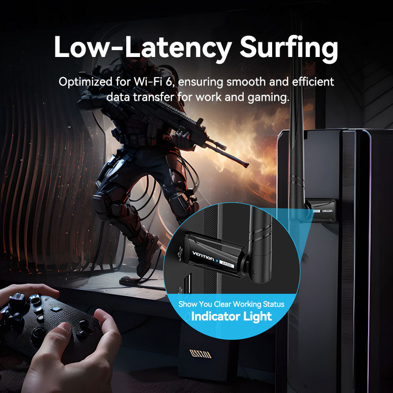 Vention AX300 USB Wi-Fi Single Band Adapter With High Gain Antenna Black、mySite、fannypackpong