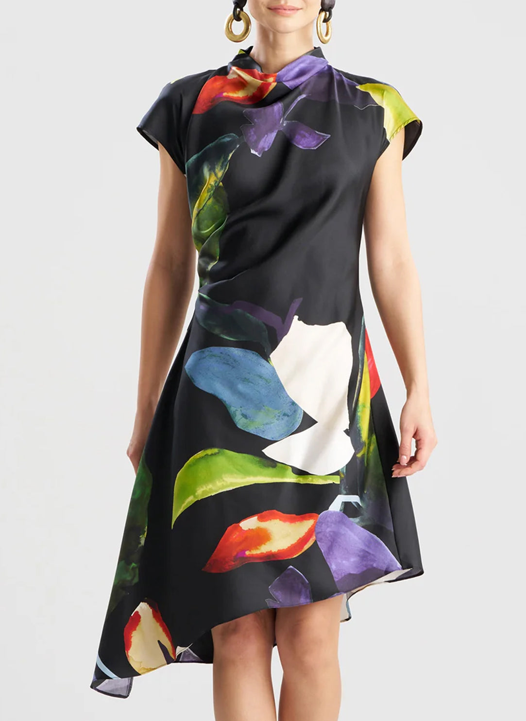  Yoru Silk Twill Black Multi Asymmetric Pleated Dress、mySite、justintrudeaud