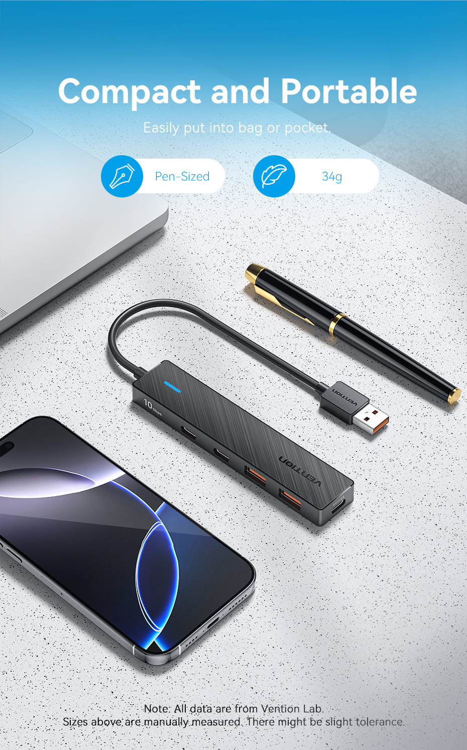 USB to USB 3.2 Gen 2 Type-C x 2/USB 3.2 Gen 2 Type-A x 2/USB-C 10G Hub 0.15M Black