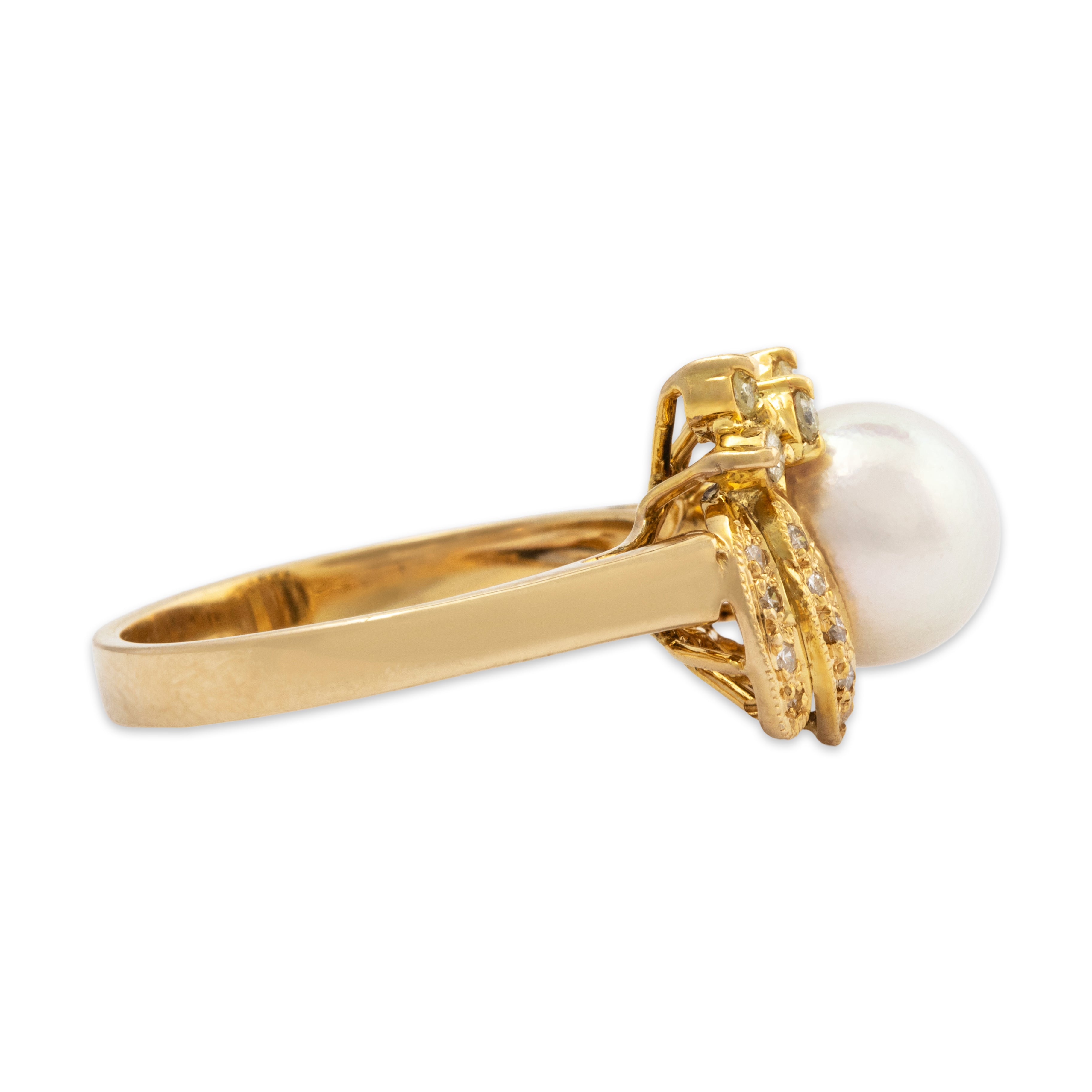 Vintage 14k Yellow Gold Pearl Diamond Asymmetric Splendor Ring 7.75、mySite、hinf8tx79