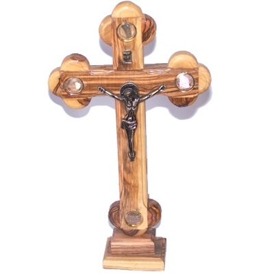 Meduim size Table Olive wood Crucifix with Holy Land samples、mySite、topwebapps