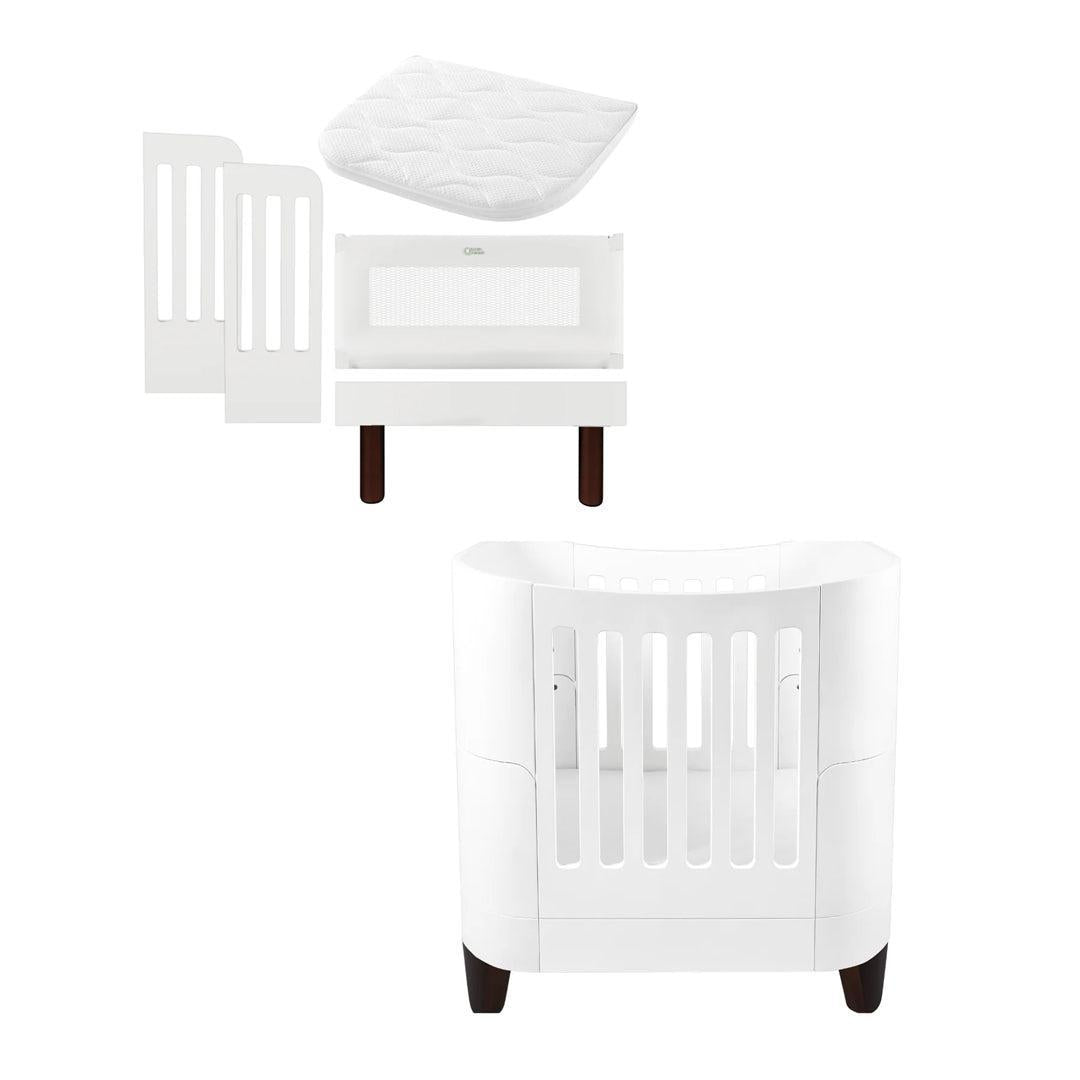  Gaia Baby Serena Mini Cot + Bedside Crib - Includes Bedside mattress - White / Walnut、mySite、merchandisen