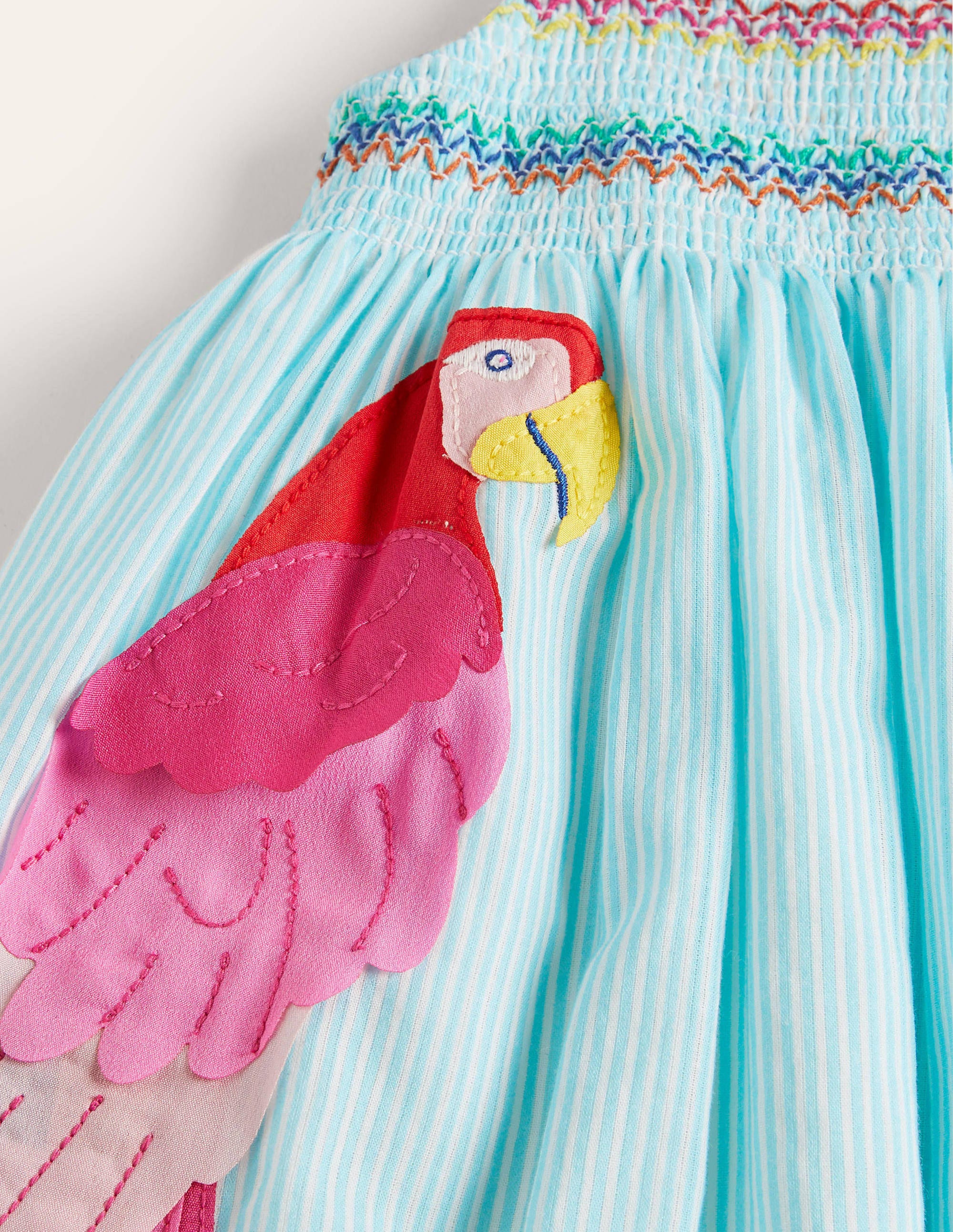  Fun Appliqué Sun Dress-Aqua Blue Ticking Parrot、mySite、ashleygrahame