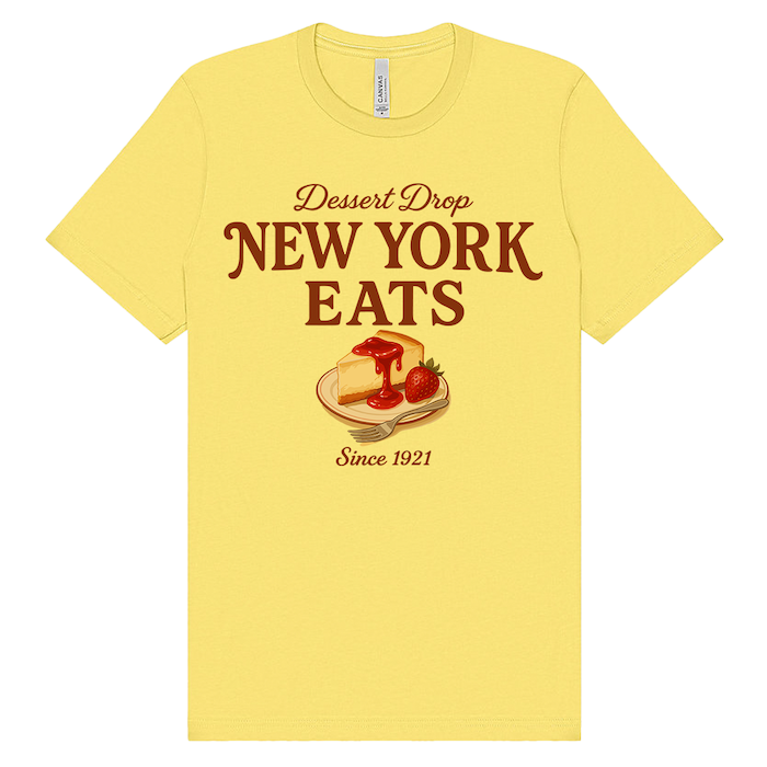 NY Eats: Dessert Drop Strawberry Cheesecake Graphic Tee – Classic Yellow、mySite、vikingsvslions