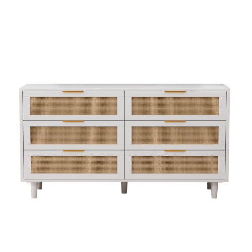 51.18"6-Drawers Rattan Storage Cabinet Rattan Drawer,for Bedroom,Living Room,Natural (Same SKU:W757P198980)、、casual