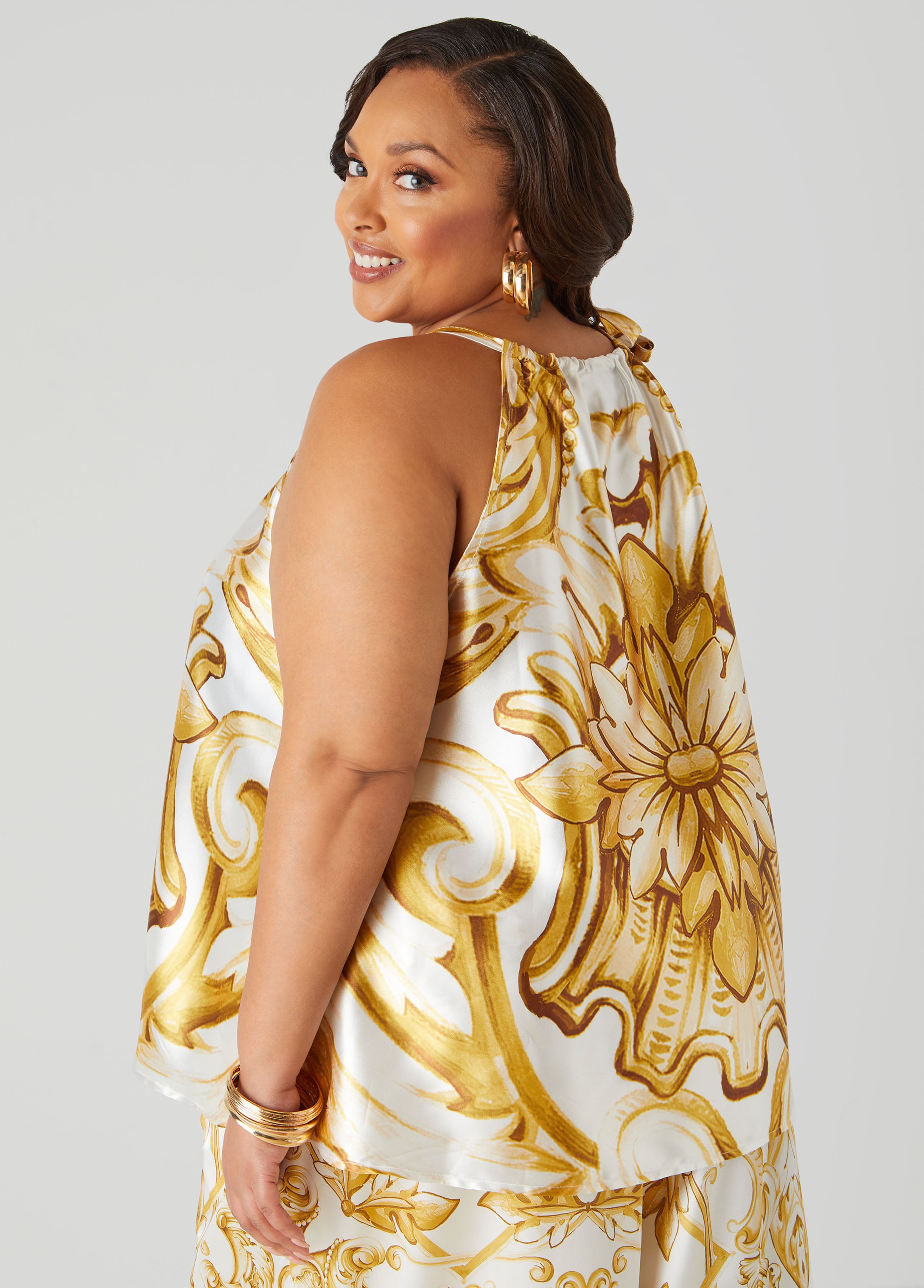 Tie Neck Baroque Print Top、mySite、bengalsvssteelers