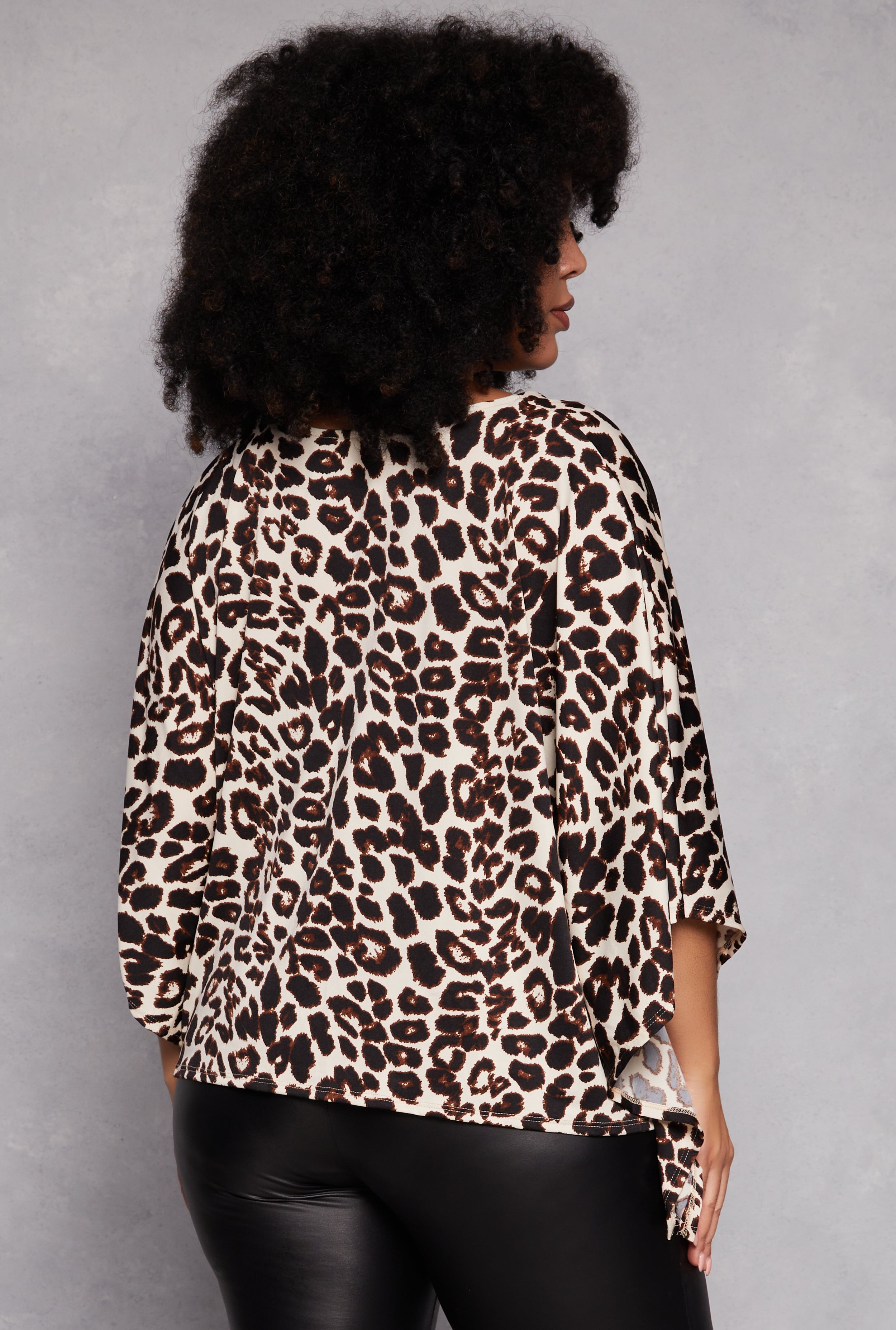 Plus Size Animal Print Batwing Sleeve Top、mySite、camillekostekn