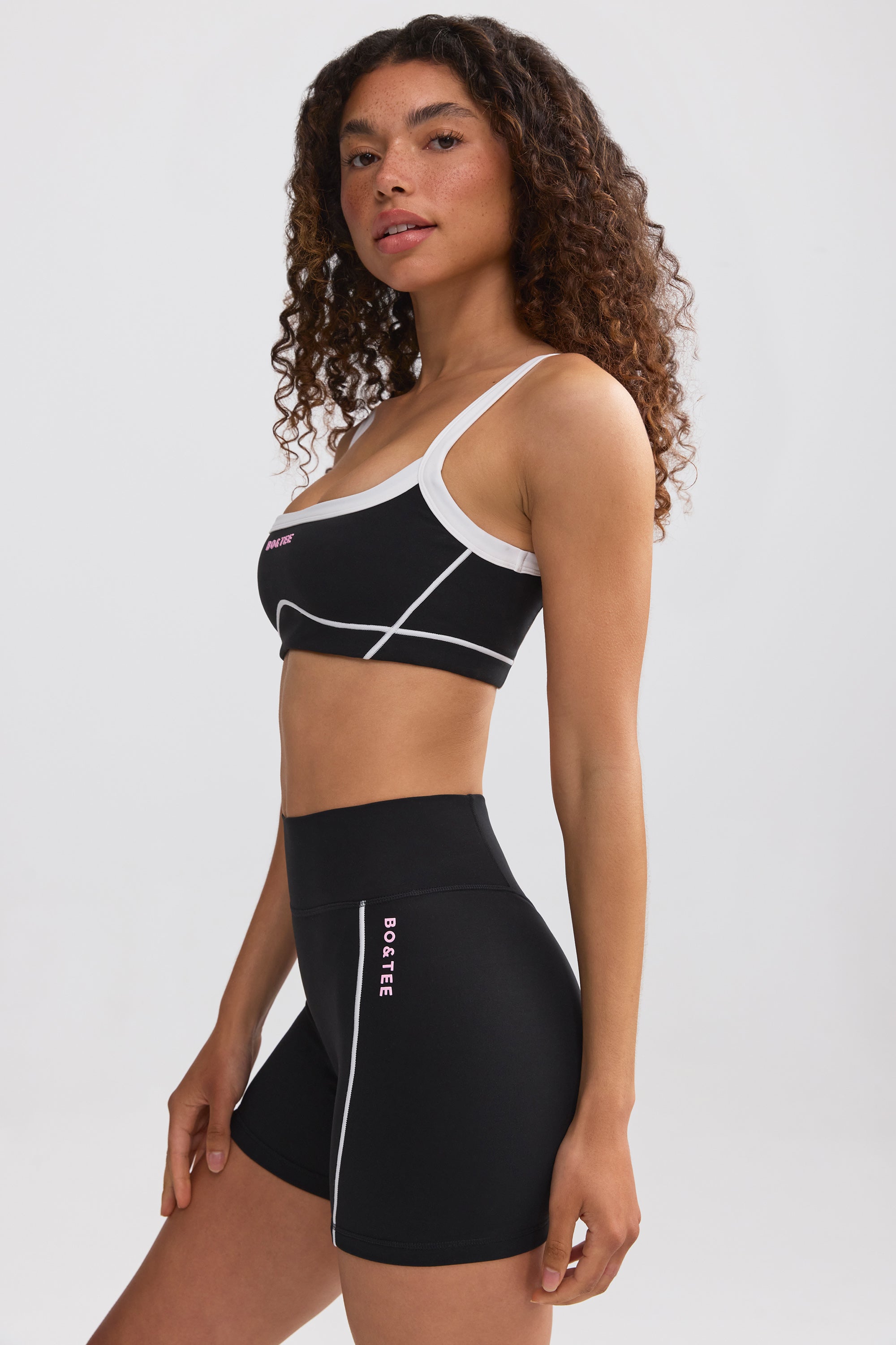 Soft Active Contrast-Trim Mini Shorts in Black、mySite、solidvoid