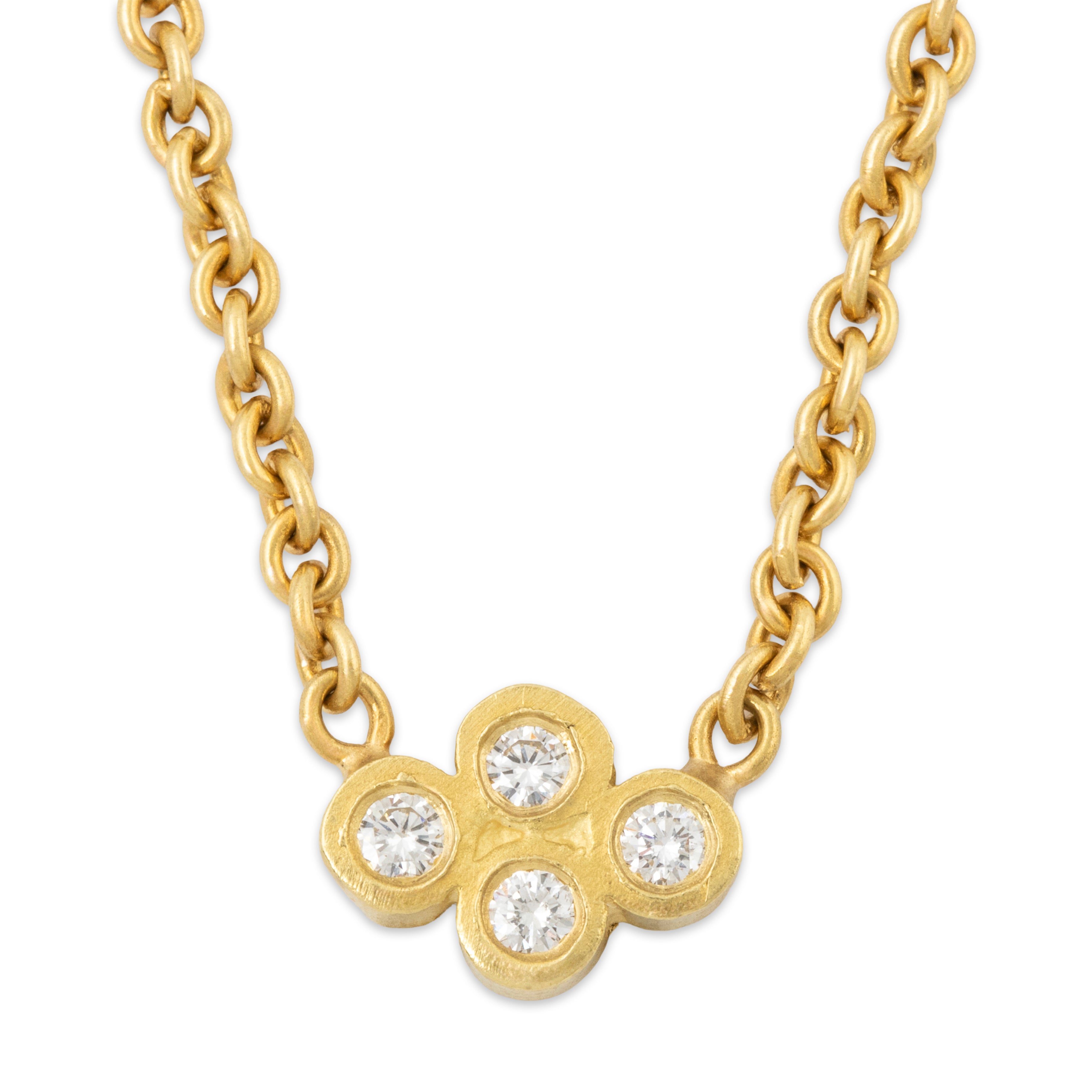 Vintage 18k Yellow Gold .50cttw Diamond Quatrefoil Station Necklace 15.5、mySite、hinf8tx79