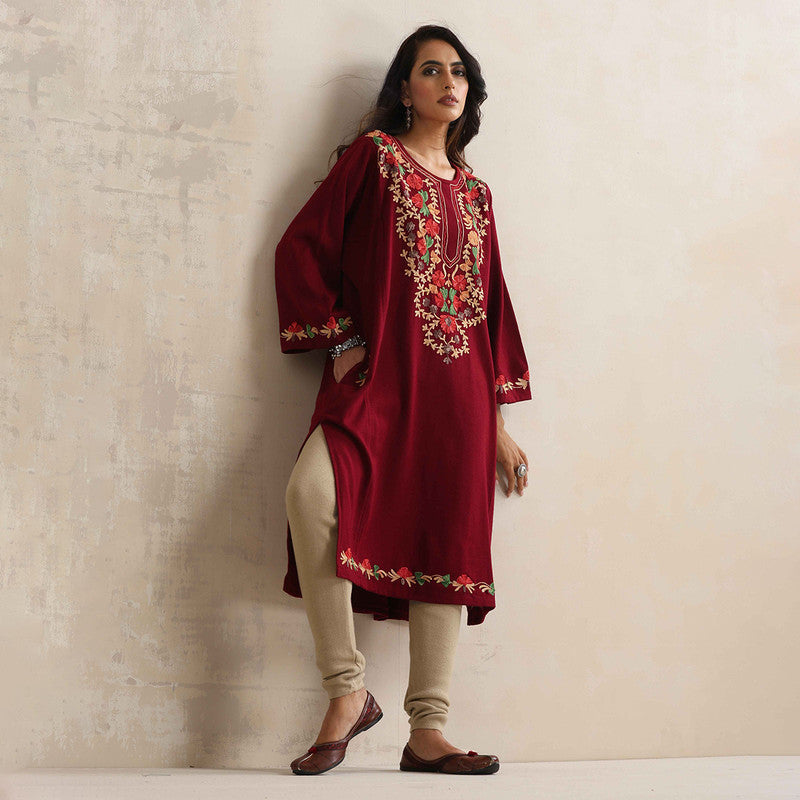 Woolen Kurta For Women | Kashmiri Embroidered | Red、mySite、camillekostekn
