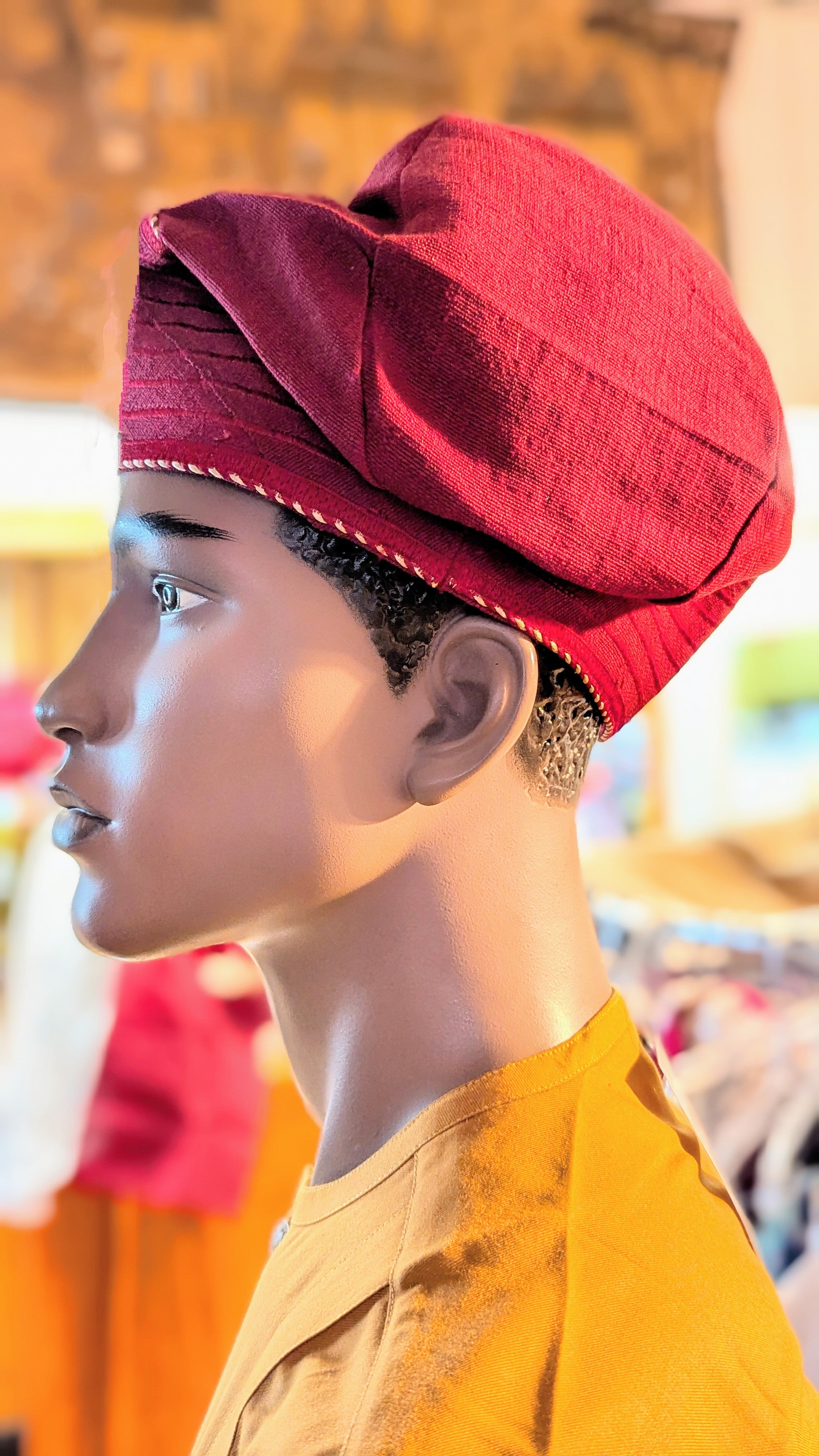 Dupsie's Kola Burgundy Aso Oke African Hat Fila Cap Kufi DPHABAH49、mySite、solidvoid