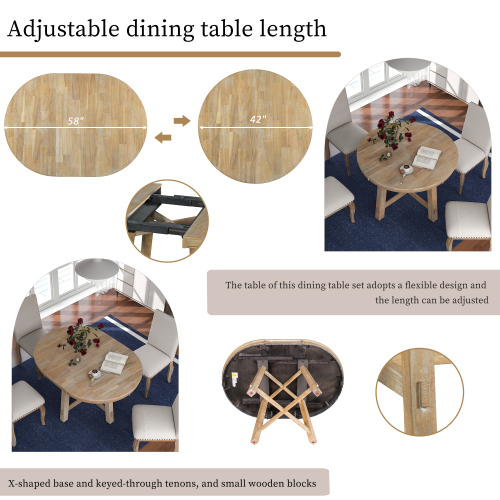 TREXM Farmhouse Round Extendable Dining Table with 16" Leaf Wood Kitchen Table (Natural Wood Wash)、、casual