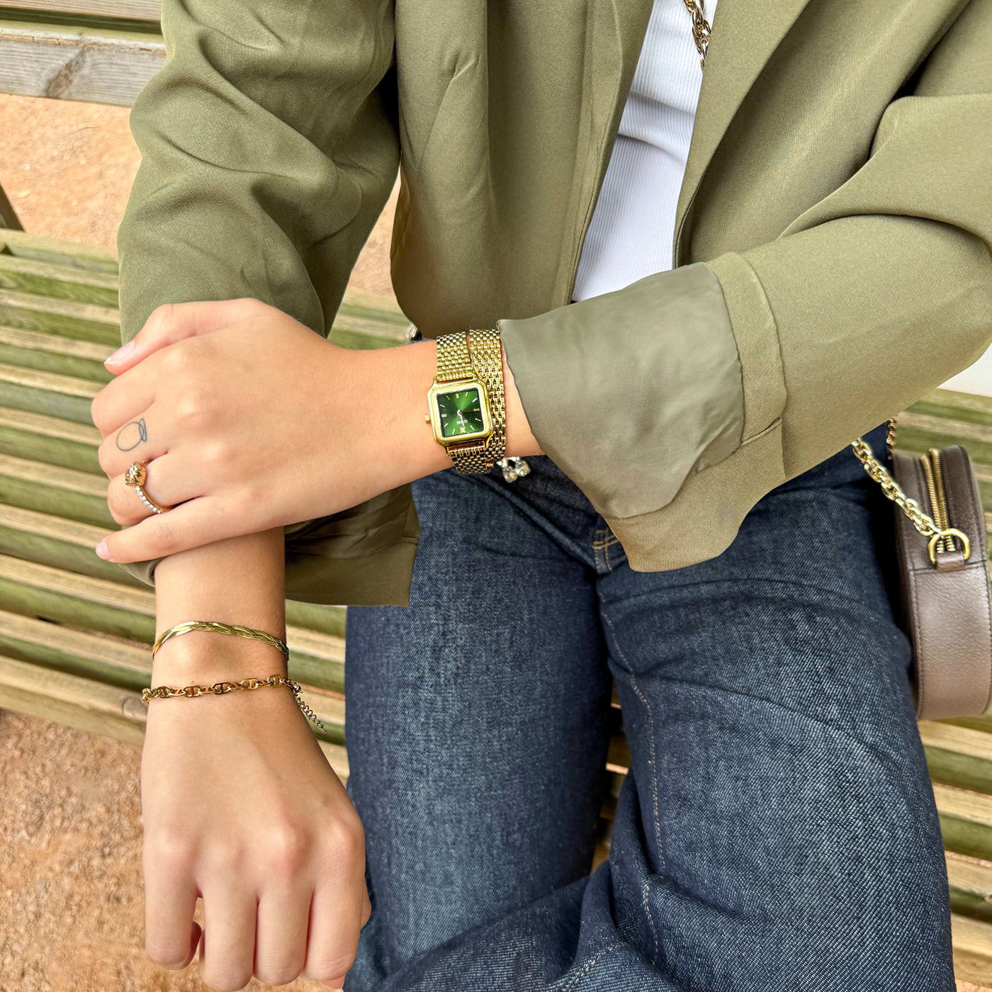 Gracieuse Petite Watch Double Steel, Forest Green, Gold Colour、mySite、botmansion