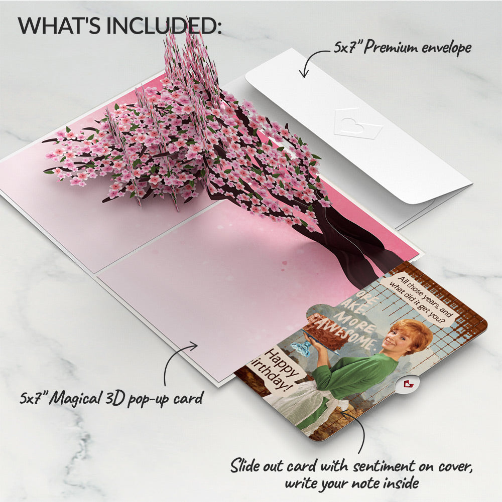 Cherry Blossom Branches in Bloom Birthday Pop-Up Card and More Cake More Awesome Sentiment Set、mySite、solidvoid