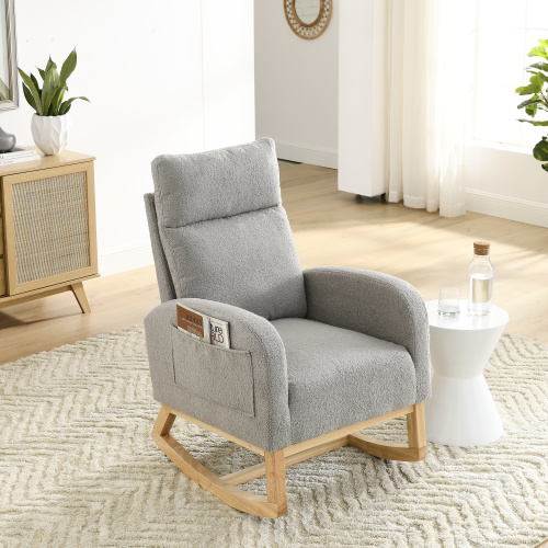 Video Welike 27.6"W Modern Accent High Backrest Living Room Lounge Arm Rocking Chair, Two Side Pocket ,Teddy White (Ivory)、、casual