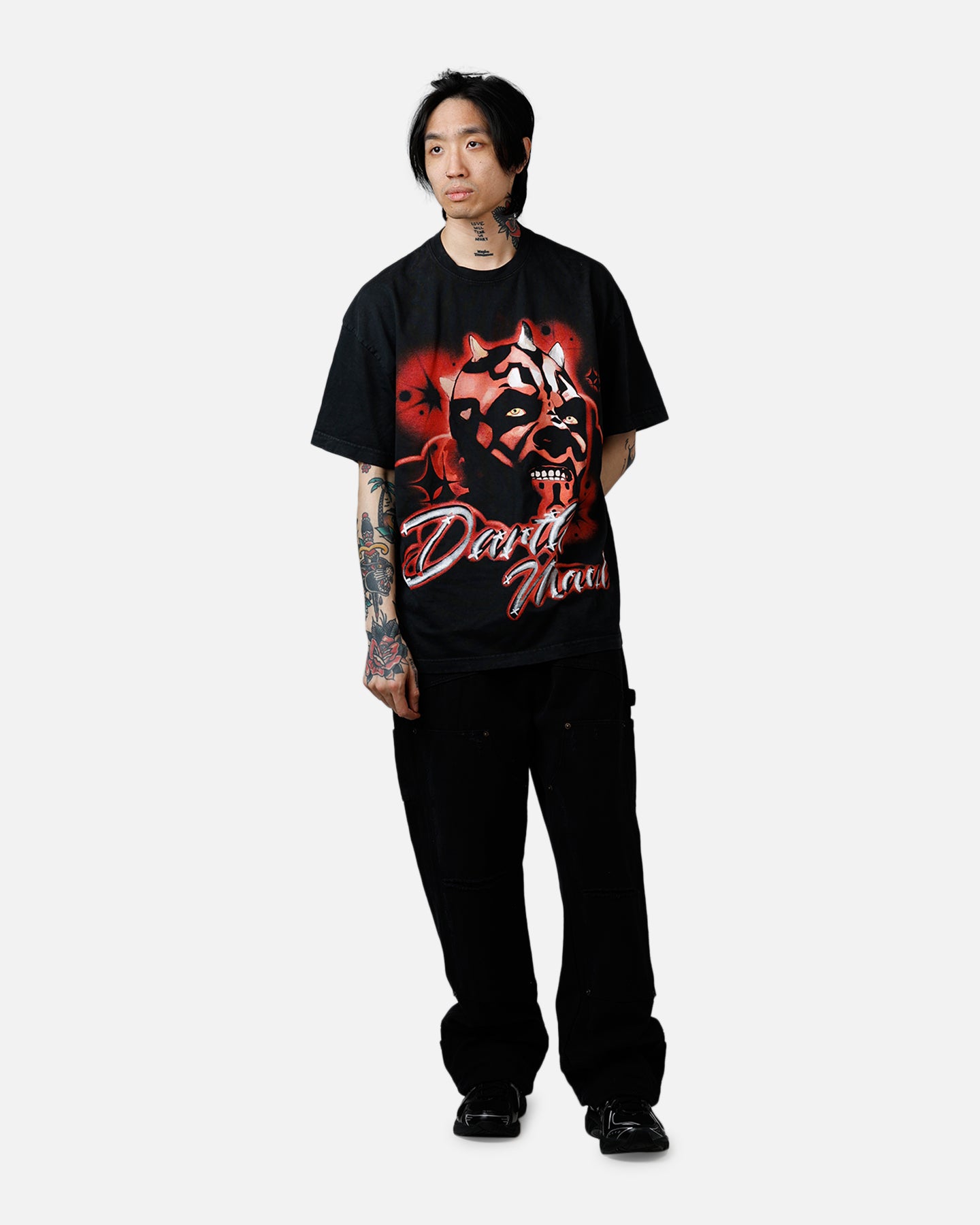 Goat Crew Star Wars Darth Maul Airbrush T-Shirt Black Acidwash、mySite、zt4zffjzw