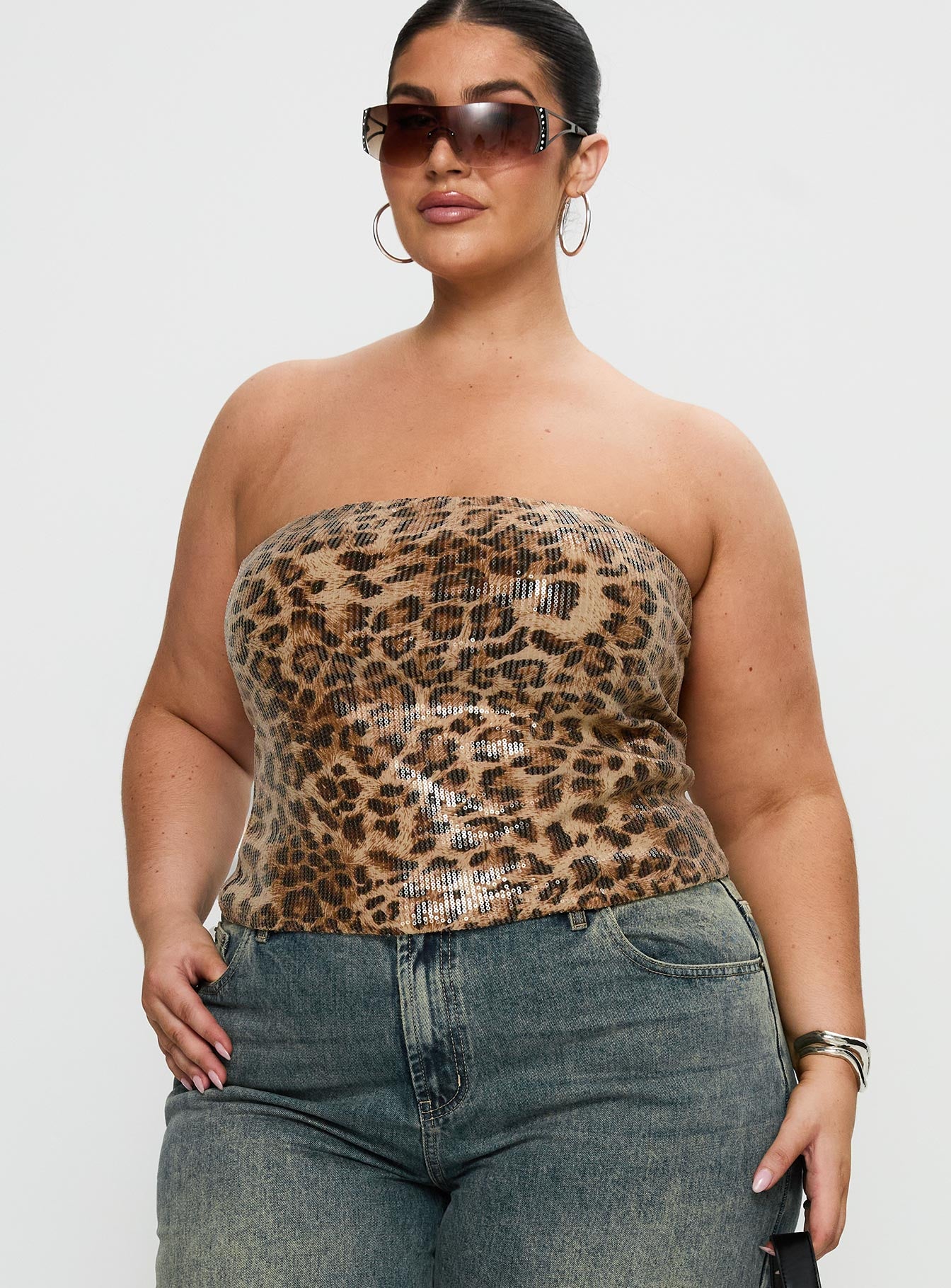 Learn To Fly Strapless Sequin Top Leopard Curve、mySite、solidvoid