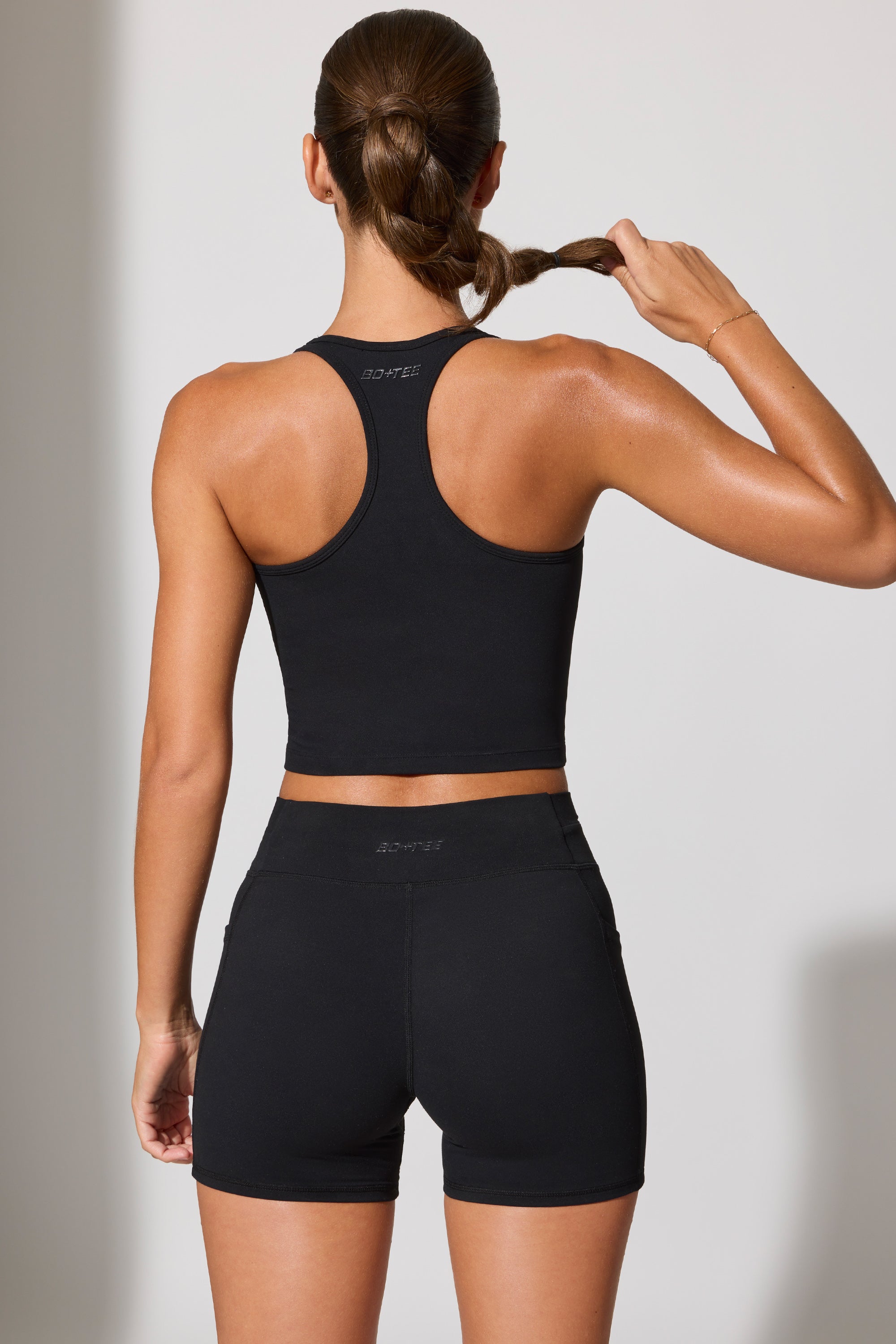 Twist Waist Mini Shorts with Pockets in Black、mySite、solidvoid