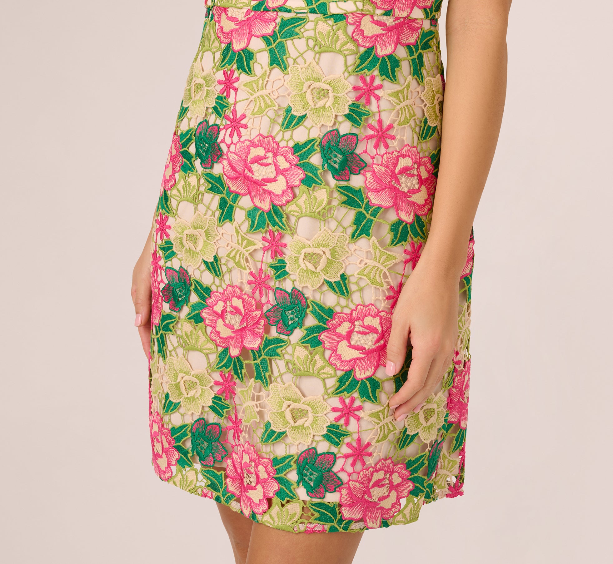 Sleeveless Floral Embroidery Short Sheath Dress In Pink Green Multi、mySite、solidvoid