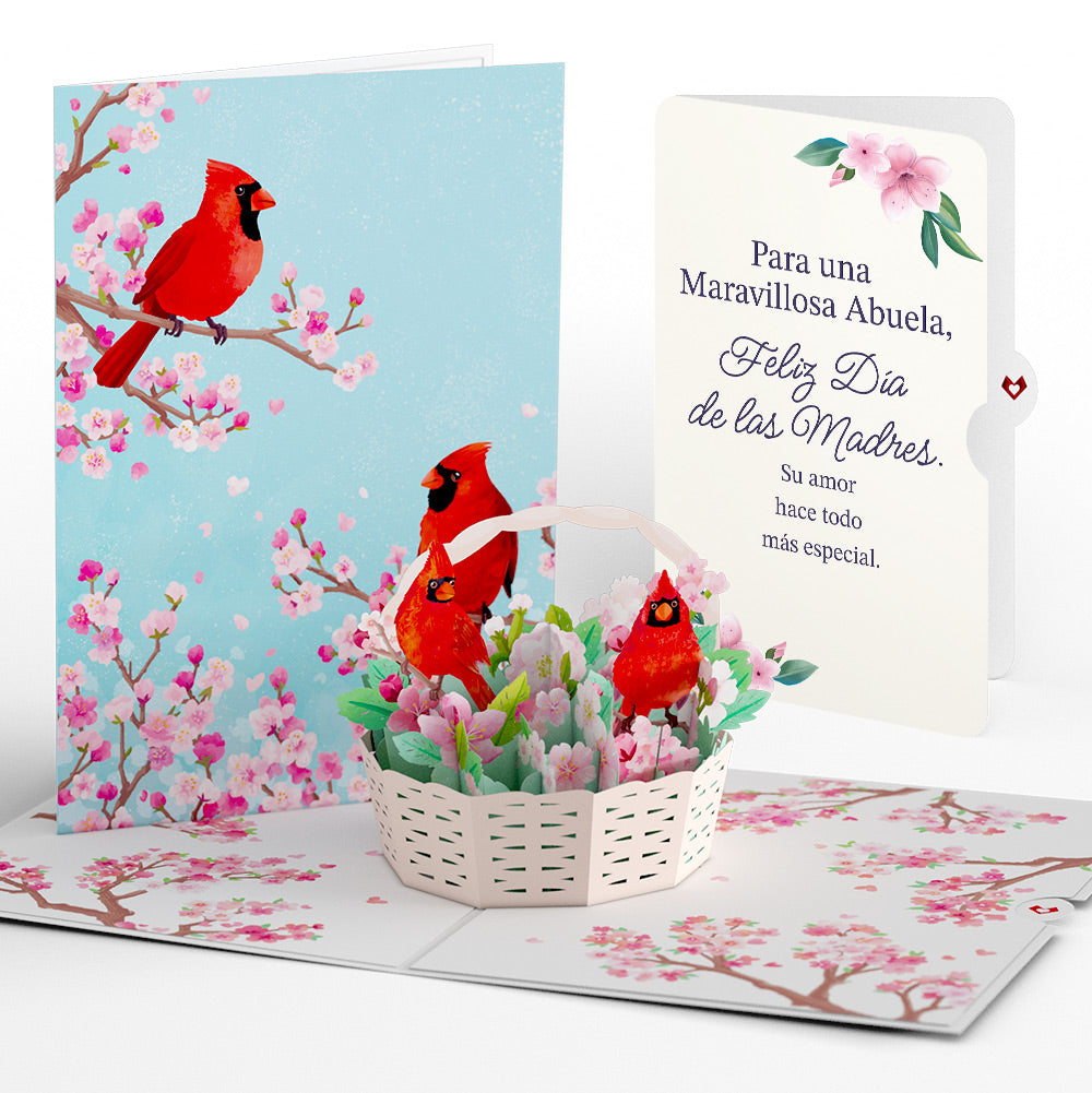Cherry Blossom Basket with Cardinals Mother's Day Pop-Up Card and Sentiment Set for Spanish Grandmother、mySite、solidvoid