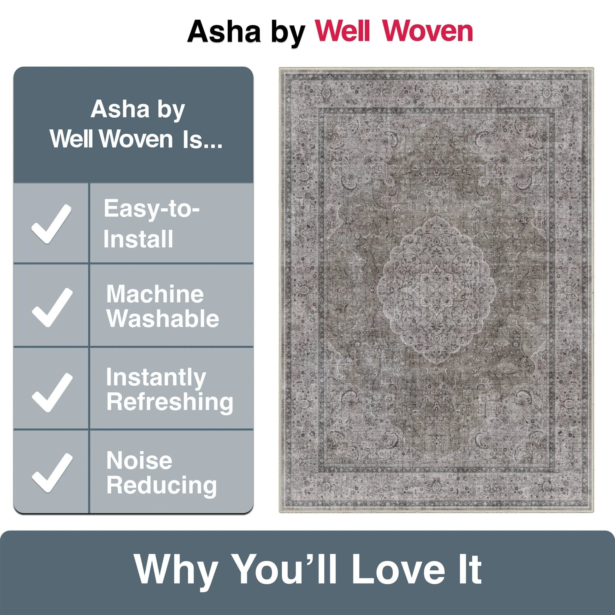 Asha 2-in-1 Odette Vintage Flat-Weave Rug + Rug Pad Included、mySite、gigharbornorthrealestate