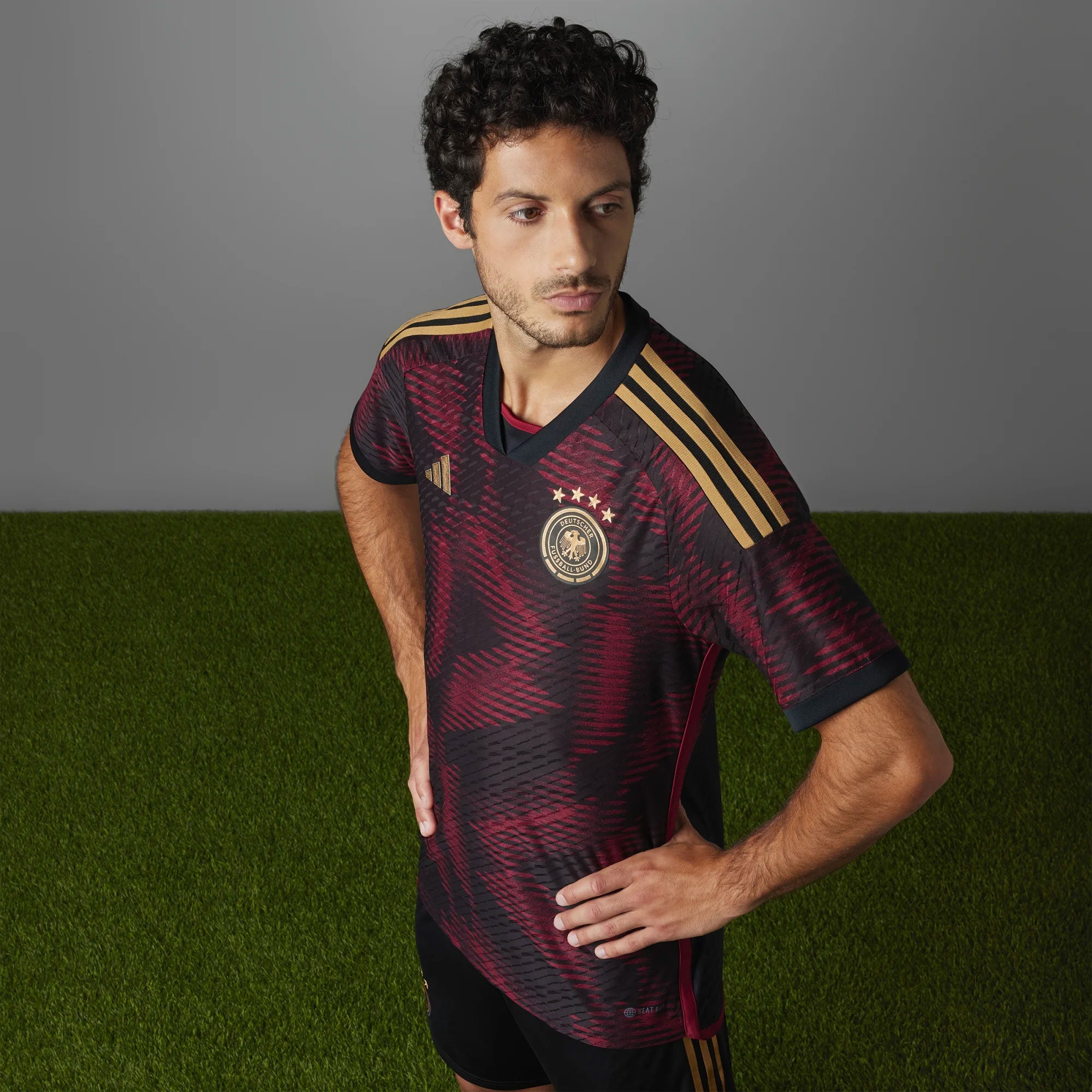 adidas Men's Germany 2022/23 Authentic Away Jersey Black/Burgundy、mySite、noshort