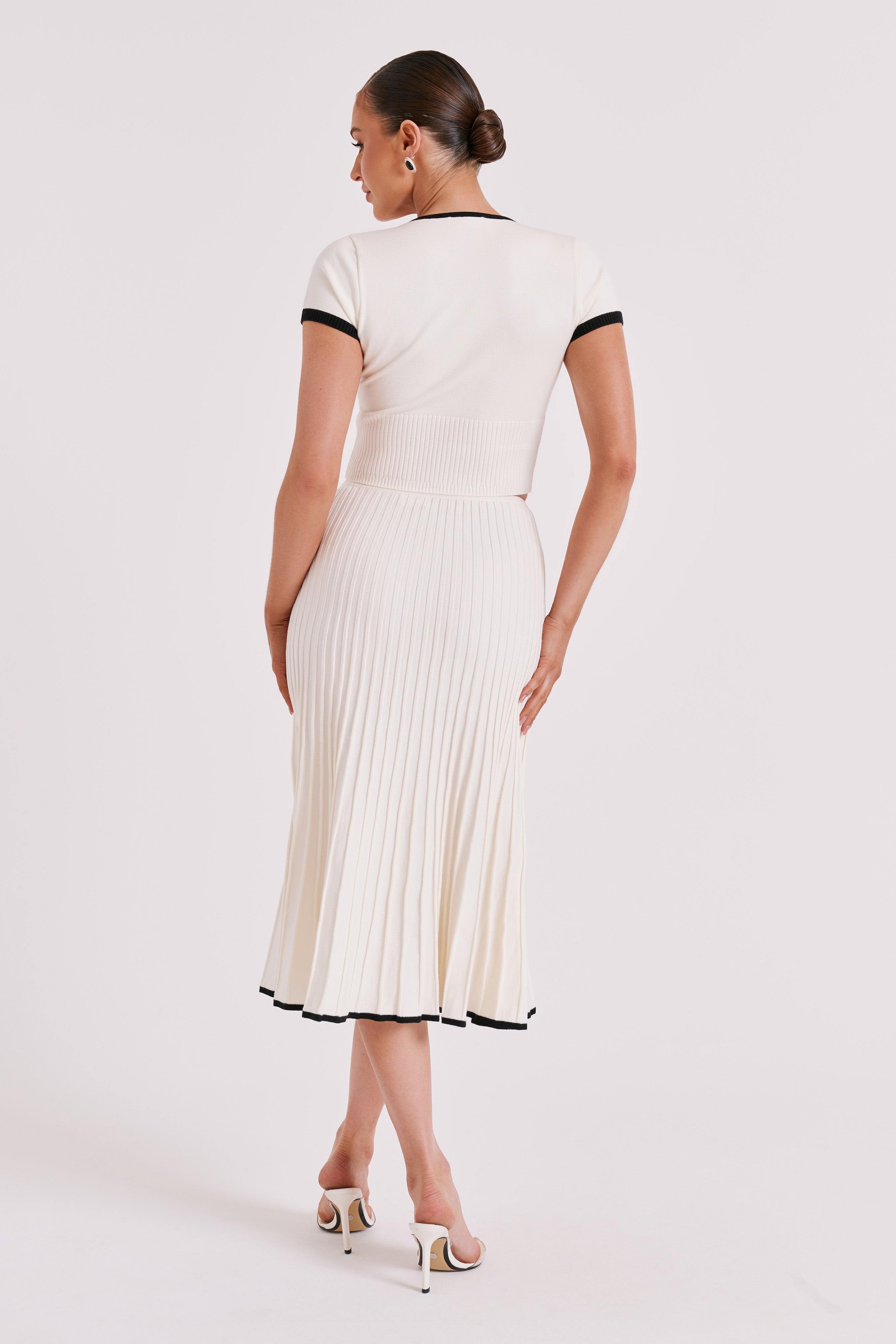 Jolene Contrast Rib Knit Midi Skirt - White、mySite、solidvoid
