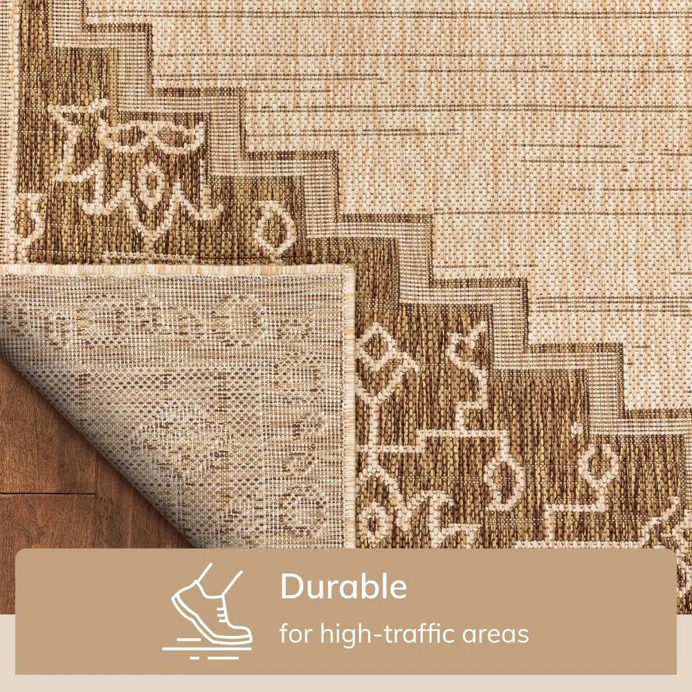 Mani Oriental Medallion Indoor Outdoor Brown Flatweave 5'3 x 7'3 Rug、mySite、gigharbornorthrealestate