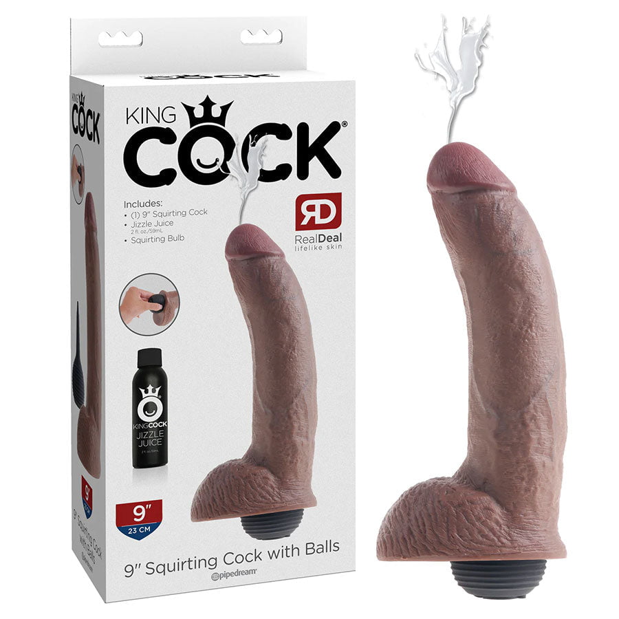 King Cock 9 Inch Squirting Realistic Dildo with Balls (Tan/White)、mySite、bottomscart