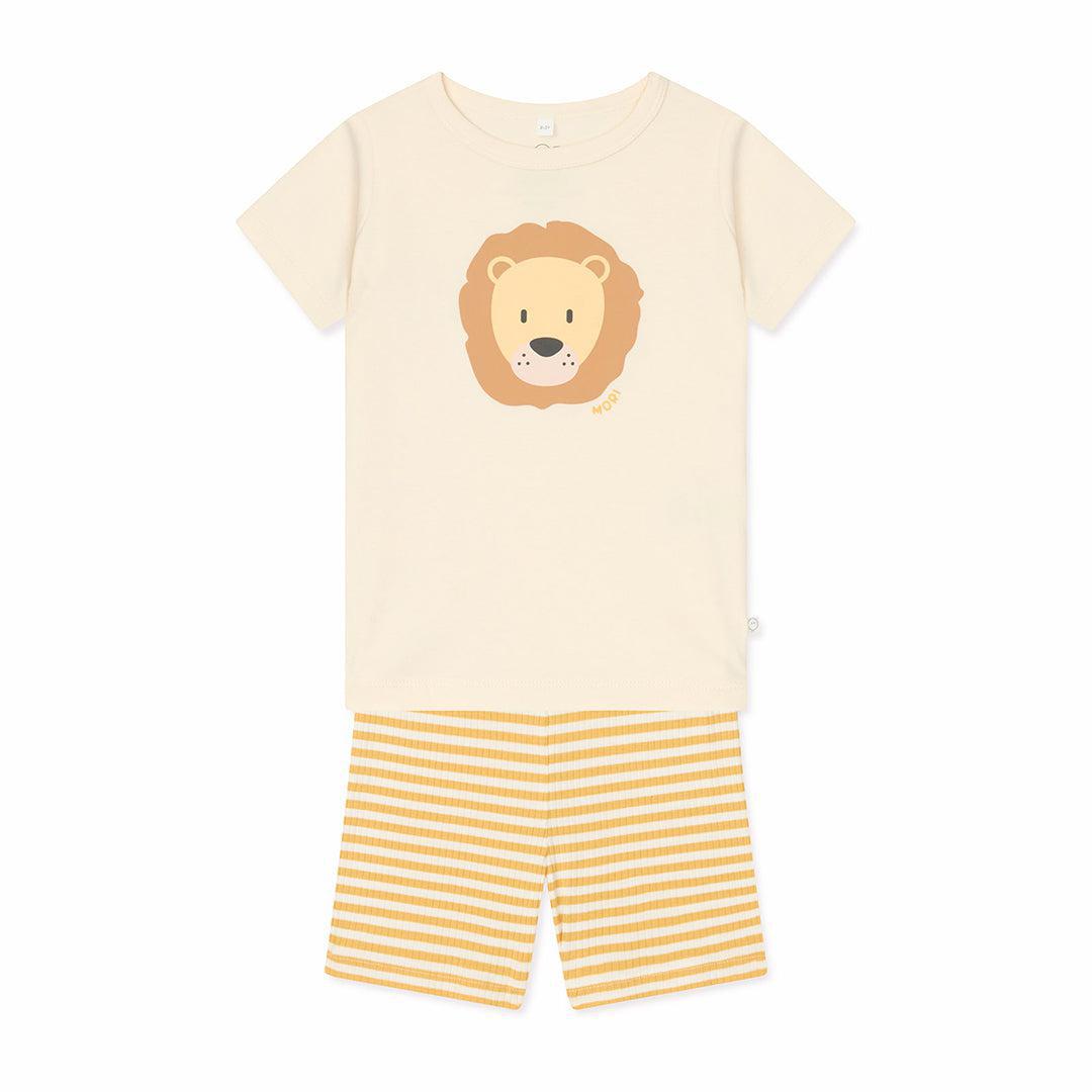  MORI Lion T-Shirt & Stripe Ribbed Shorts - Panda Cream、mySite、merchandisen