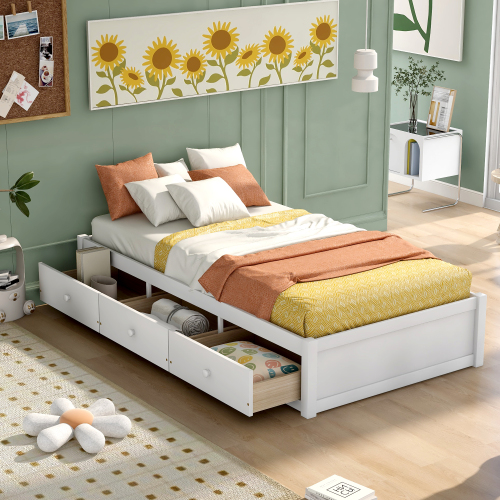 Orisfur. Twin Size Platform Storage Bed with 3 Drawers、、casual
