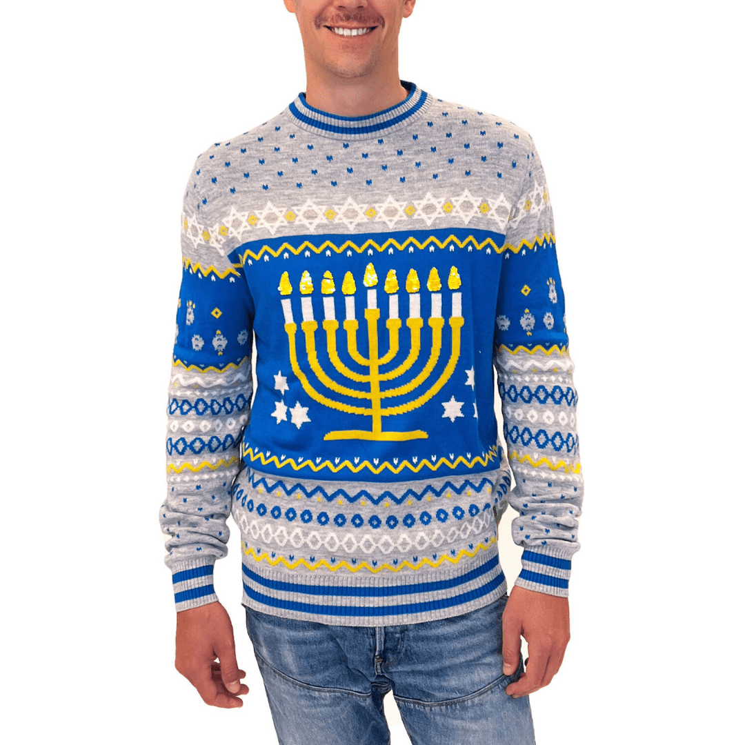 Men's Reversible Menorah Sequin Sweater by Tipsy Elves (Sizes Small - 5XL)、mySite、topwebapps