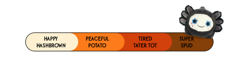 A Spudsters sugar skull axolotl plush by Aurora that is placed at super spud on the spud-o-meter