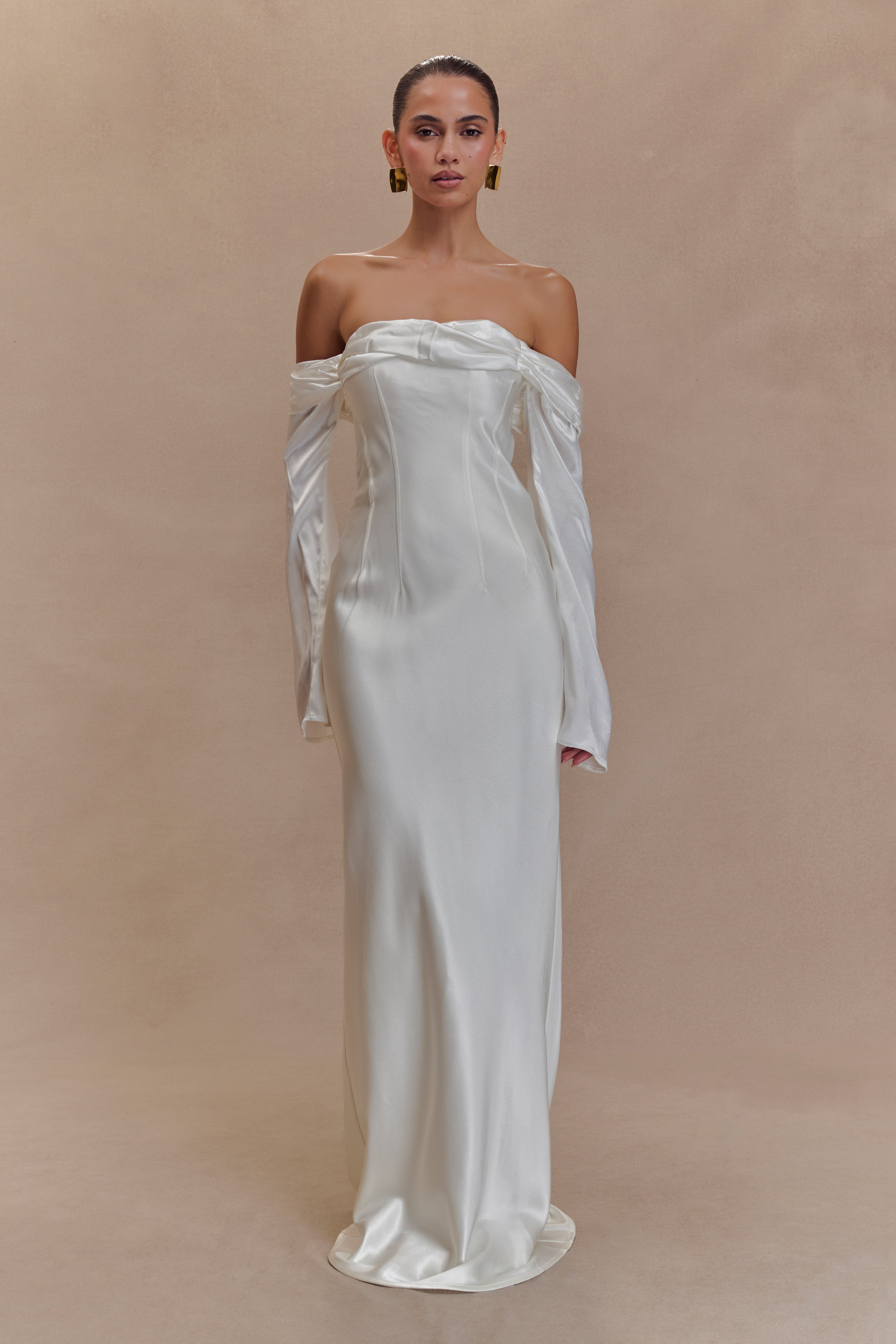 Giselle Off Shoulder Cowl Neck Maxi Dress - White、mySite、solidvoid