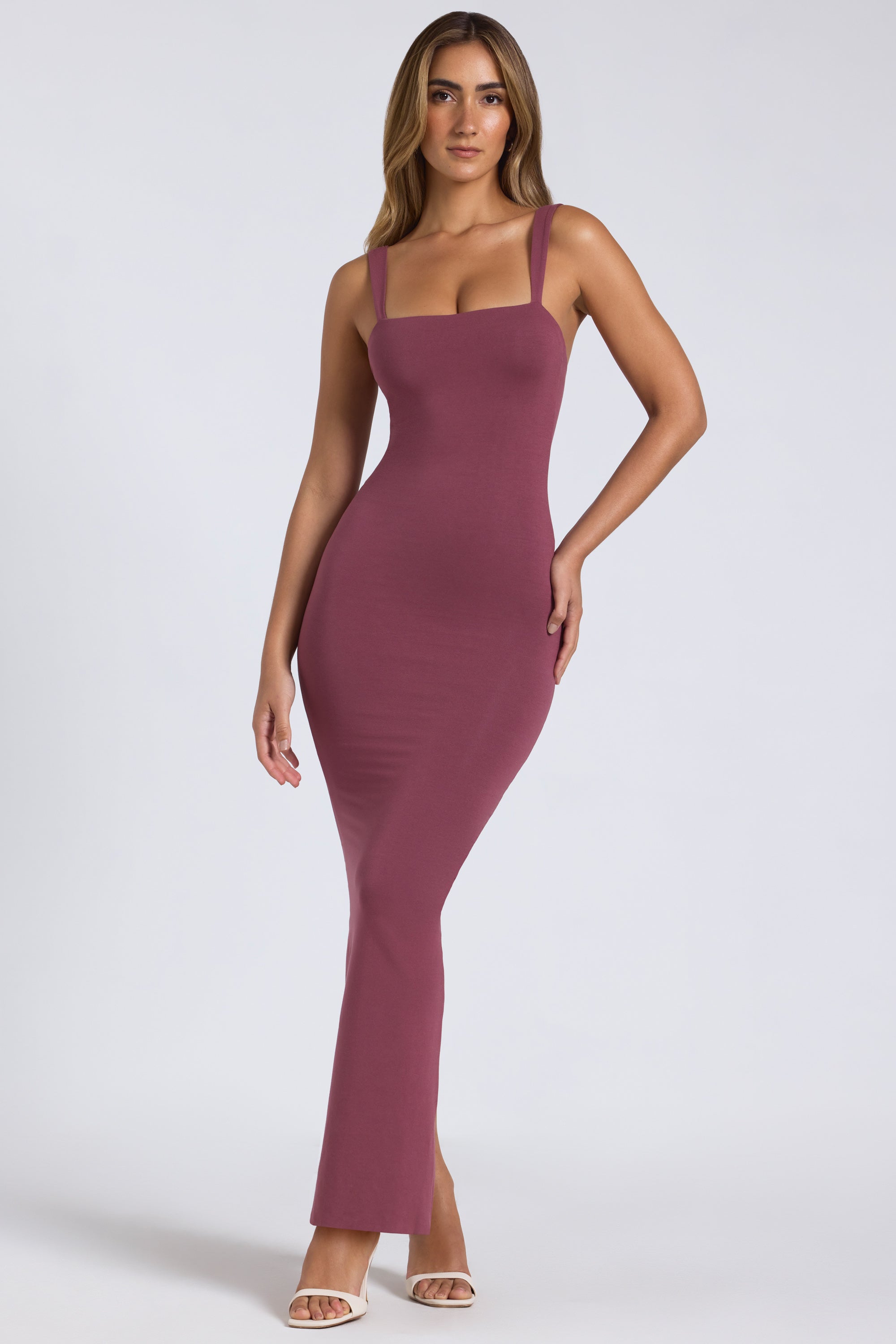 Modal Square Neck Low Back Maxi Dress in Plum、mySite、solidvoid