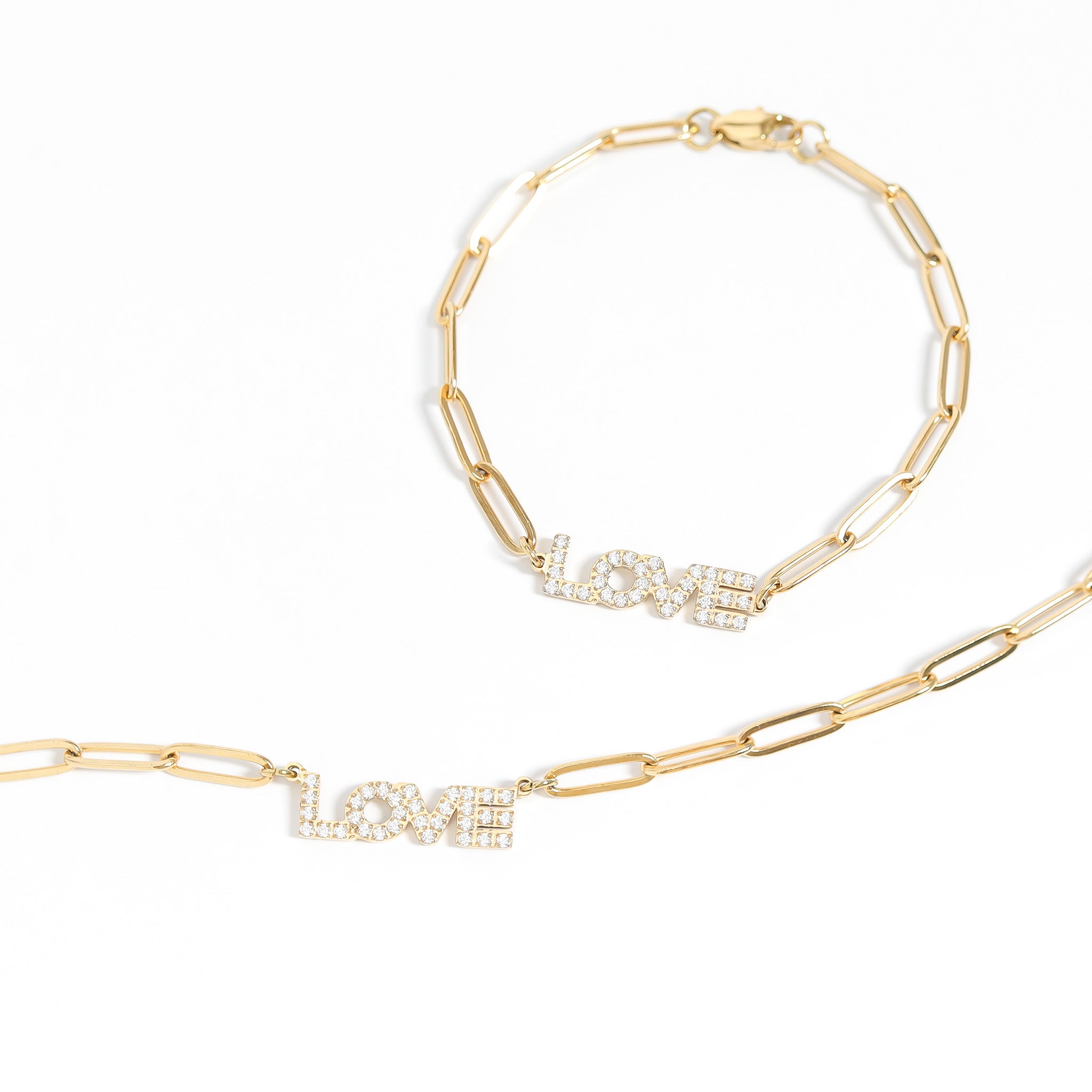 18K Gold PVD Stainless Steel Stone Love Paperclip Chain Set / BND0065、mySite、dreamappss