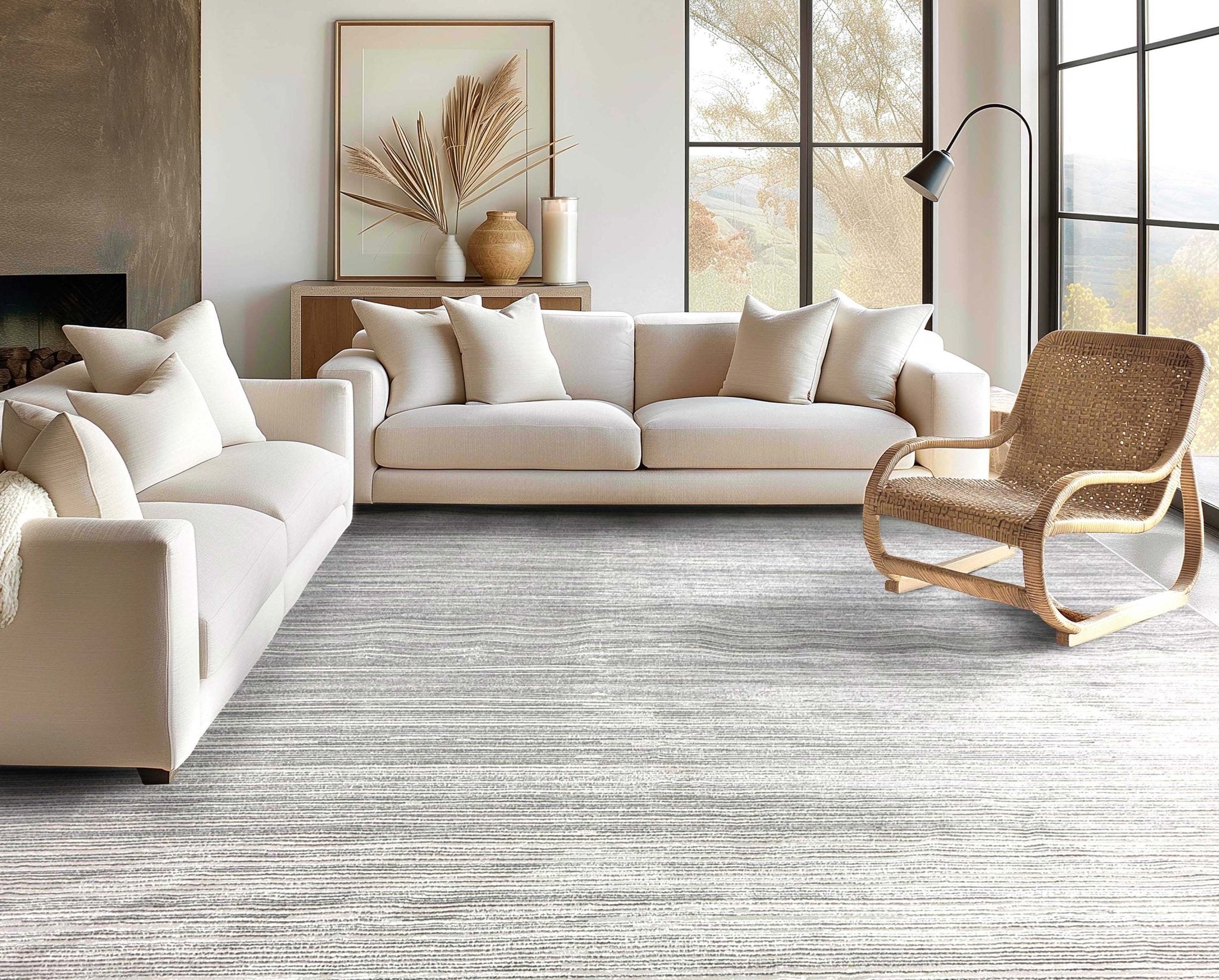 Abstract Stripes Textured Design Grey Ethereal Whisper Made-to-Measure Plush Custom Rug、mySite、gigharbornorthrealestate
